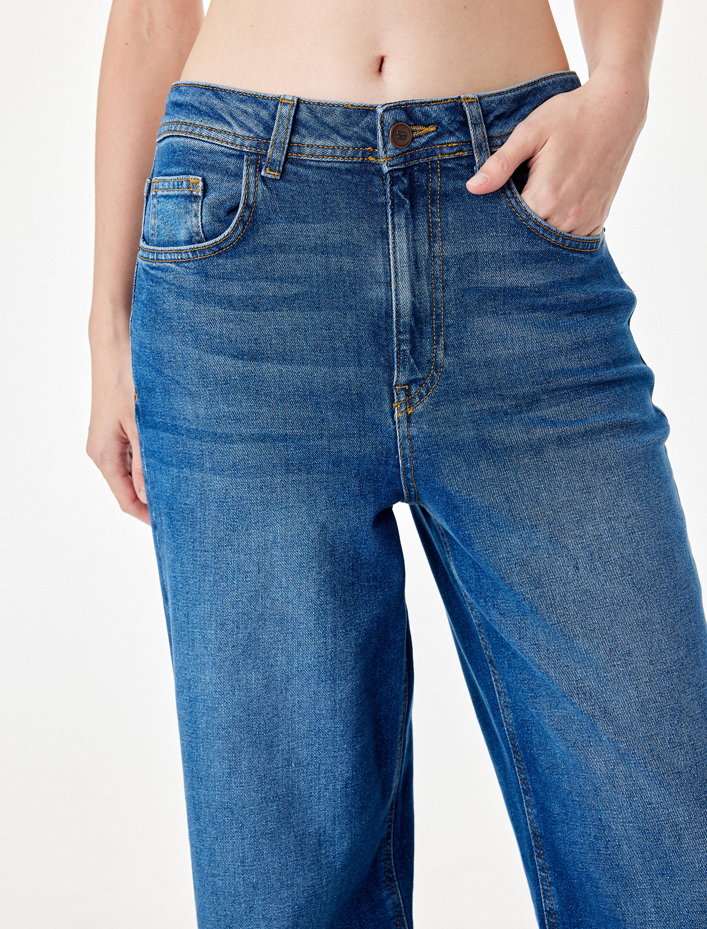   Pamuklu Regular Fit Kısa Geniş Paça Denim Pantolon - Culotte Jeans