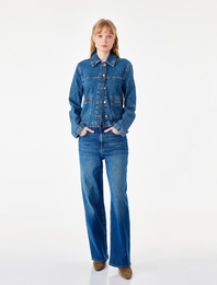 Pamuklu Regular Fit Kısa Geniş Paça Denim Pantolon - Culotte Jeans