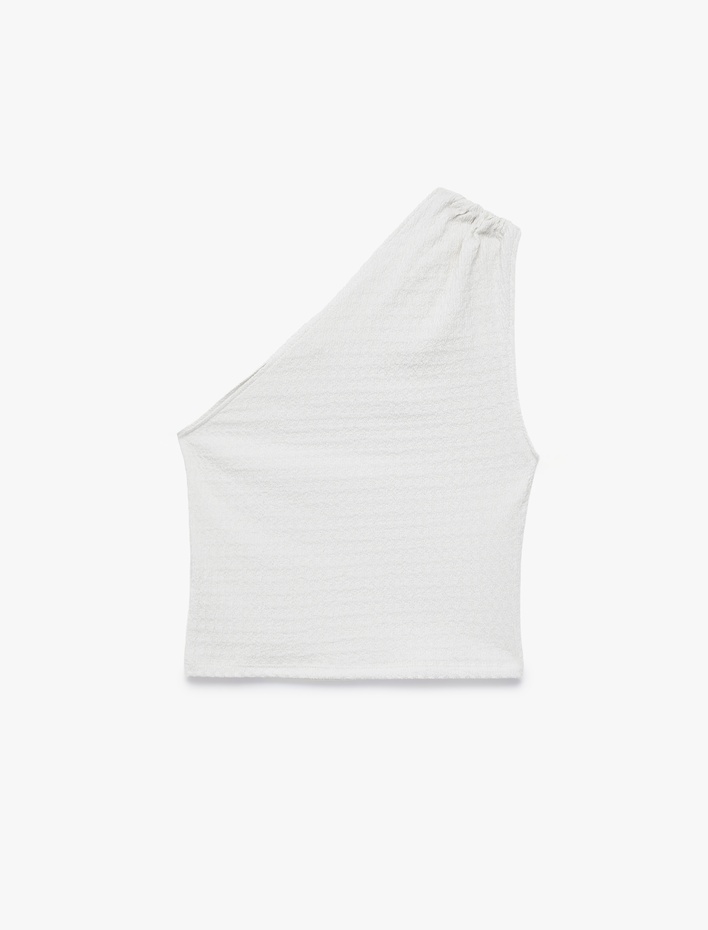  Bürümcük Kumaş Dokulu Slim Fit Metal Aksesuarlı Tek Omuz Bluz