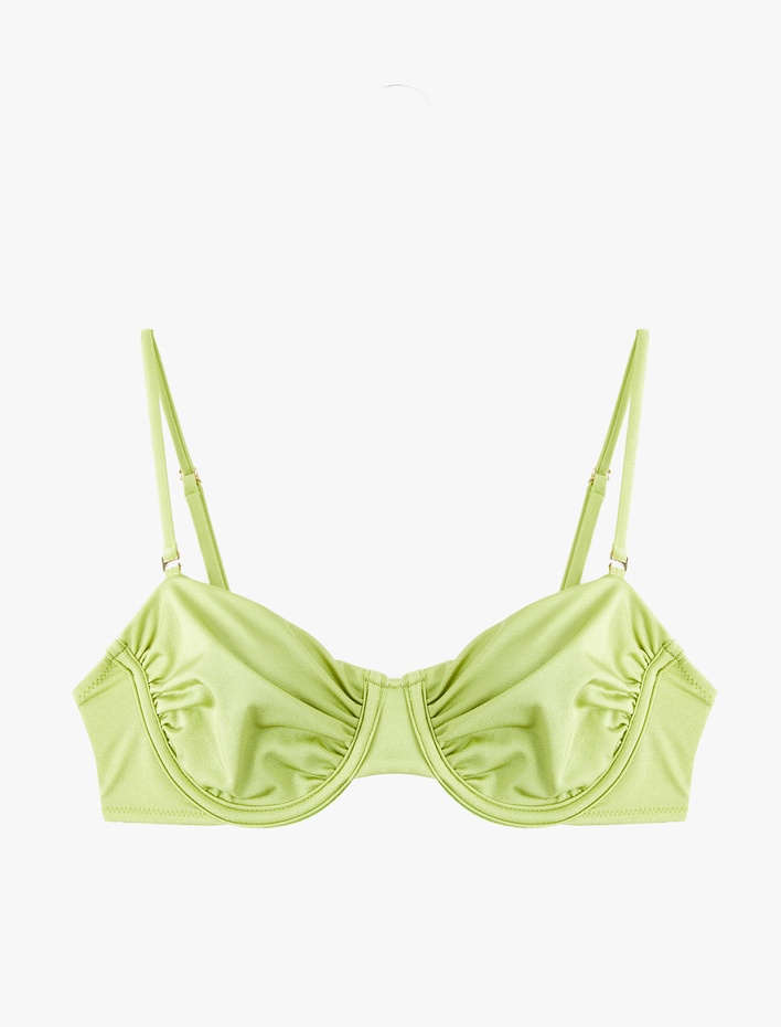  Büzgülü Kalp Yaka Balenli Bikini Üstü Çıkarılabilir Askılı