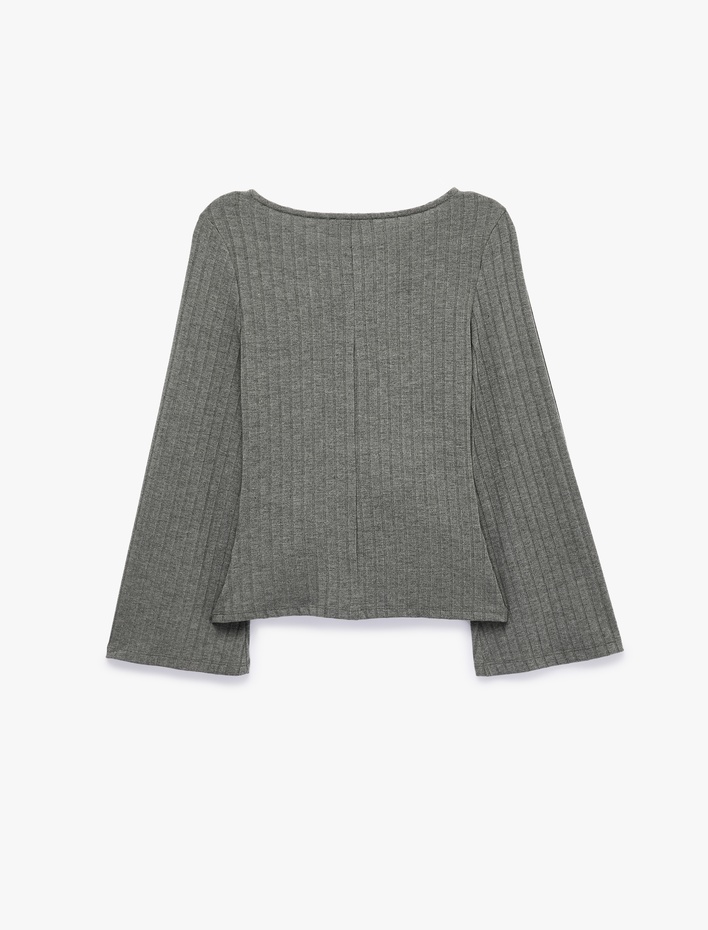  Slim Fit Bisiklet Yaka Bağlama Detaylı Uzun Kollu Bluz