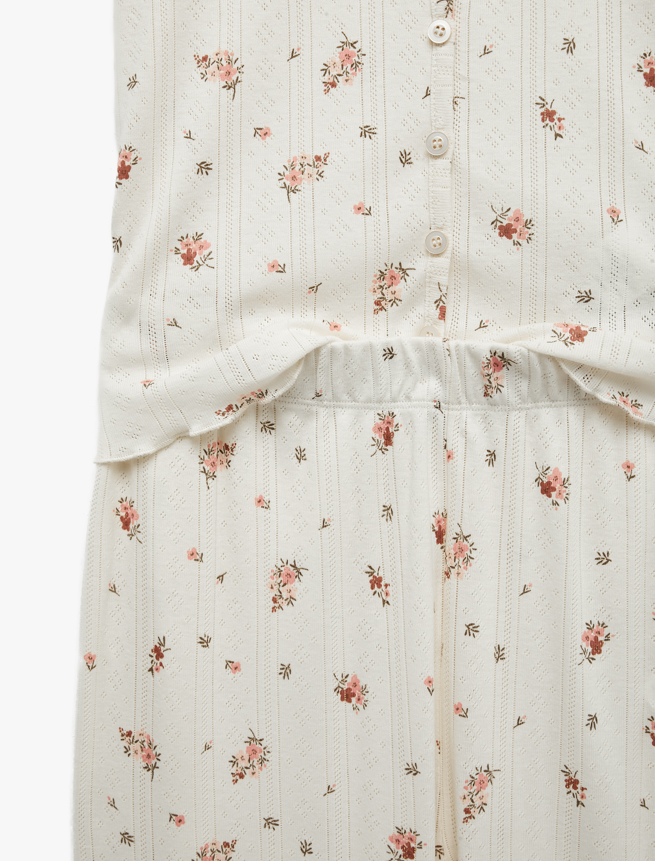   Rahat Kesim Pamuklu Kısa Kollu Çiçek Desenli Pijama Takımı