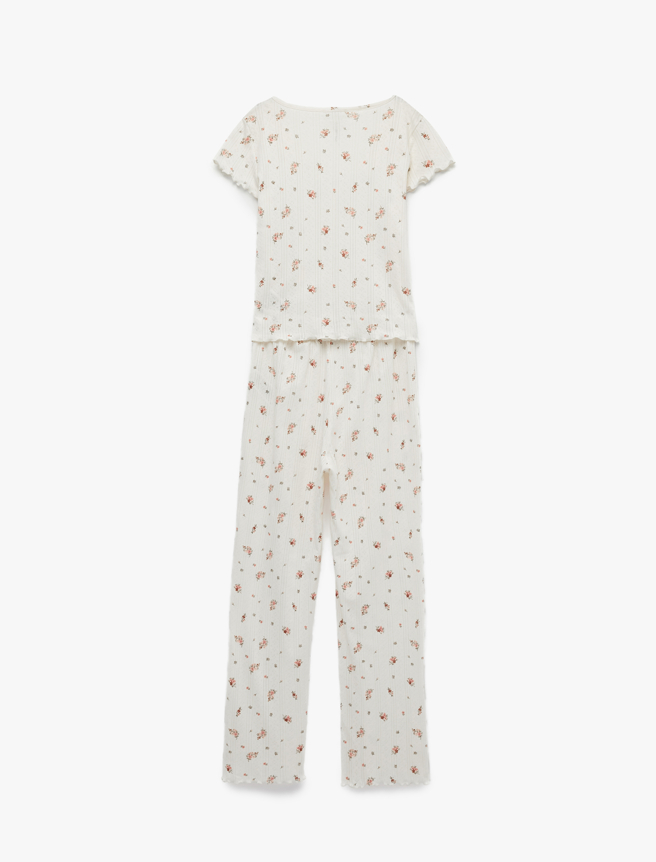   Rahat Kesim Pamuklu Kısa Kollu Çiçek Desenli Pijama Takımı