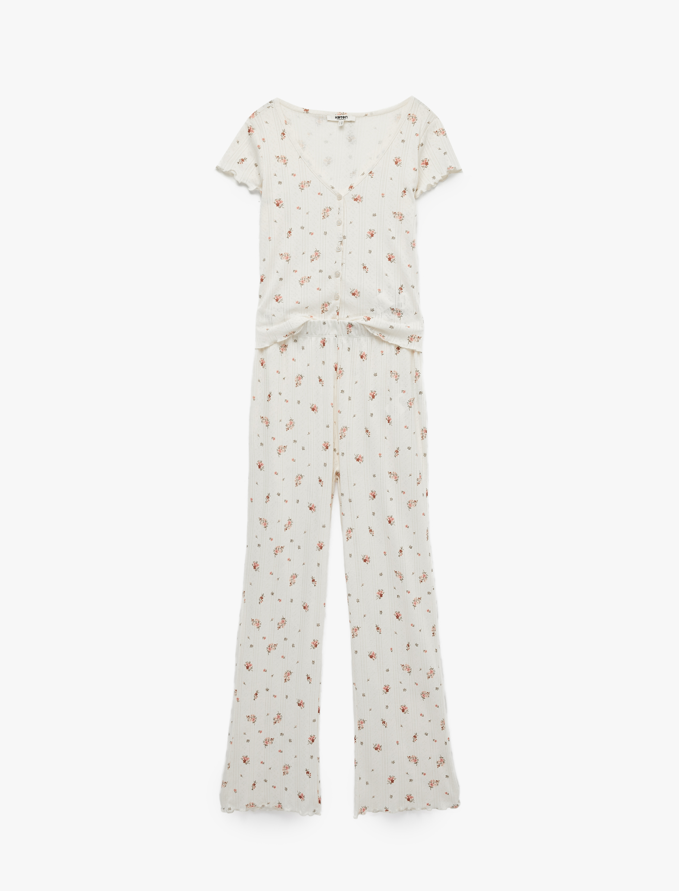   Rahat Kesim Pamuklu Kısa Kollu Çiçek Desenli Pijama Takımı
