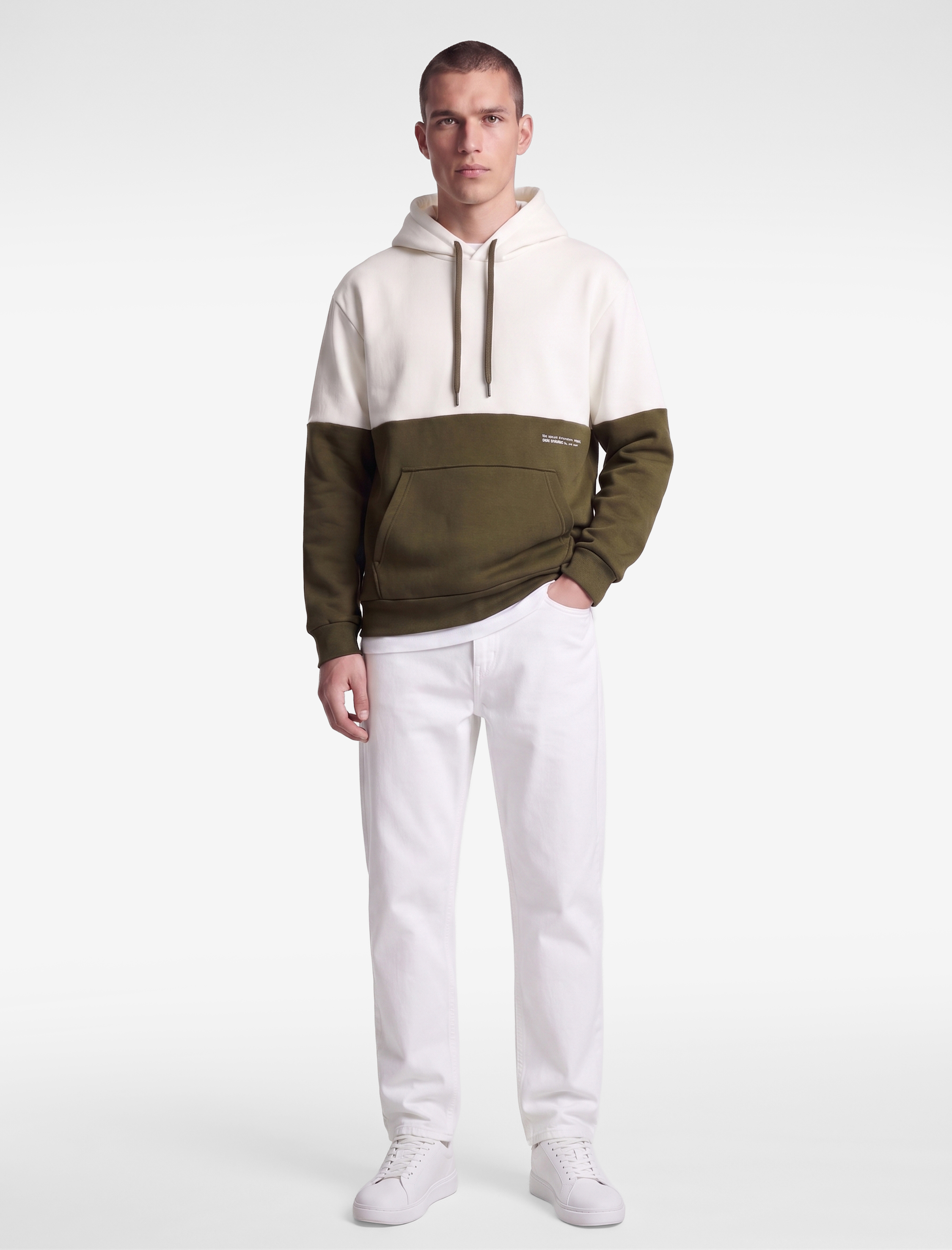   Kapşonlu Renk Bloklu Pamuklu Şardonlu Oversize Kanguru Cepli Hoodie