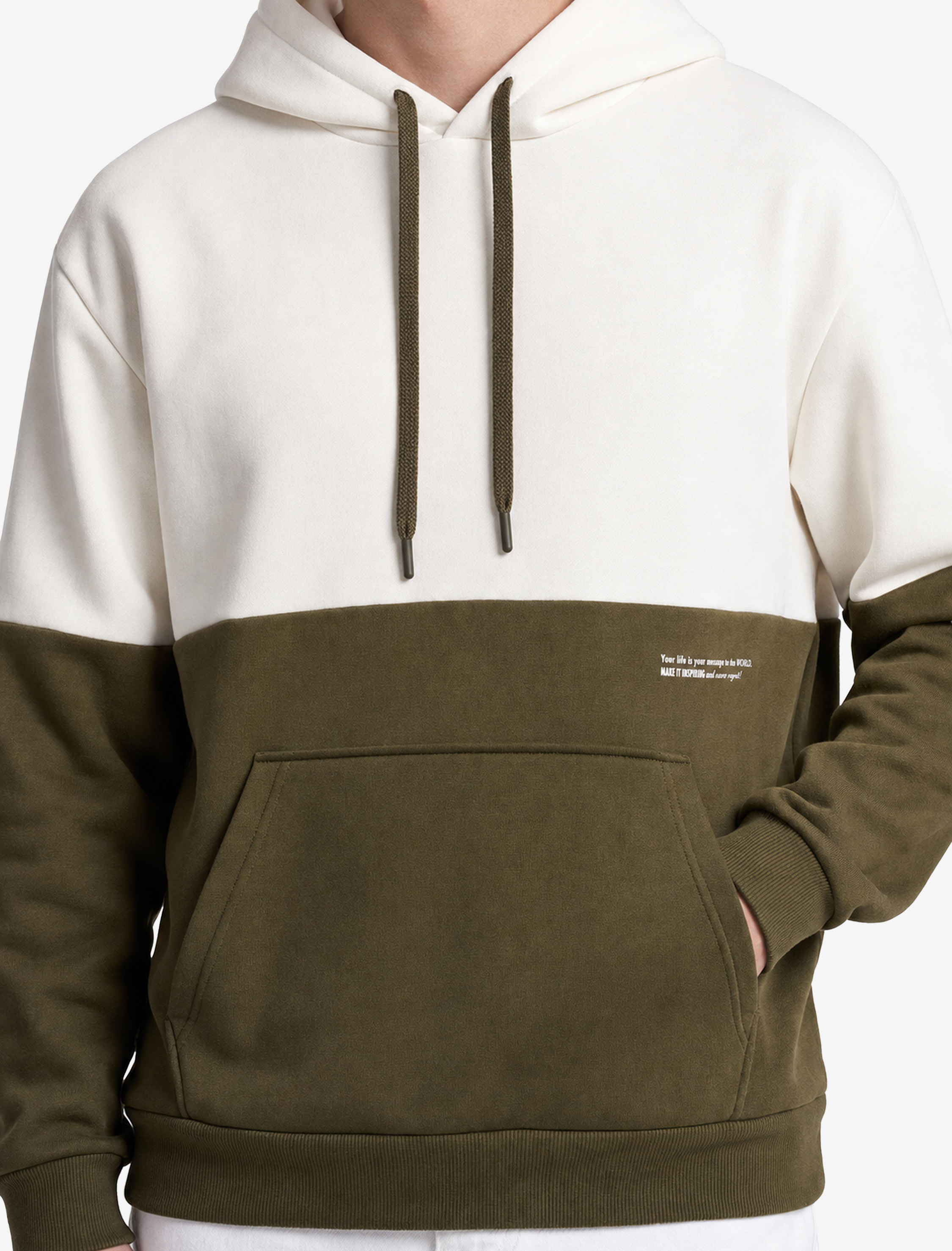   Kapşonlu Renk Bloklu Pamuklu Şardonlu Oversize Kanguru Cepli Hoodie