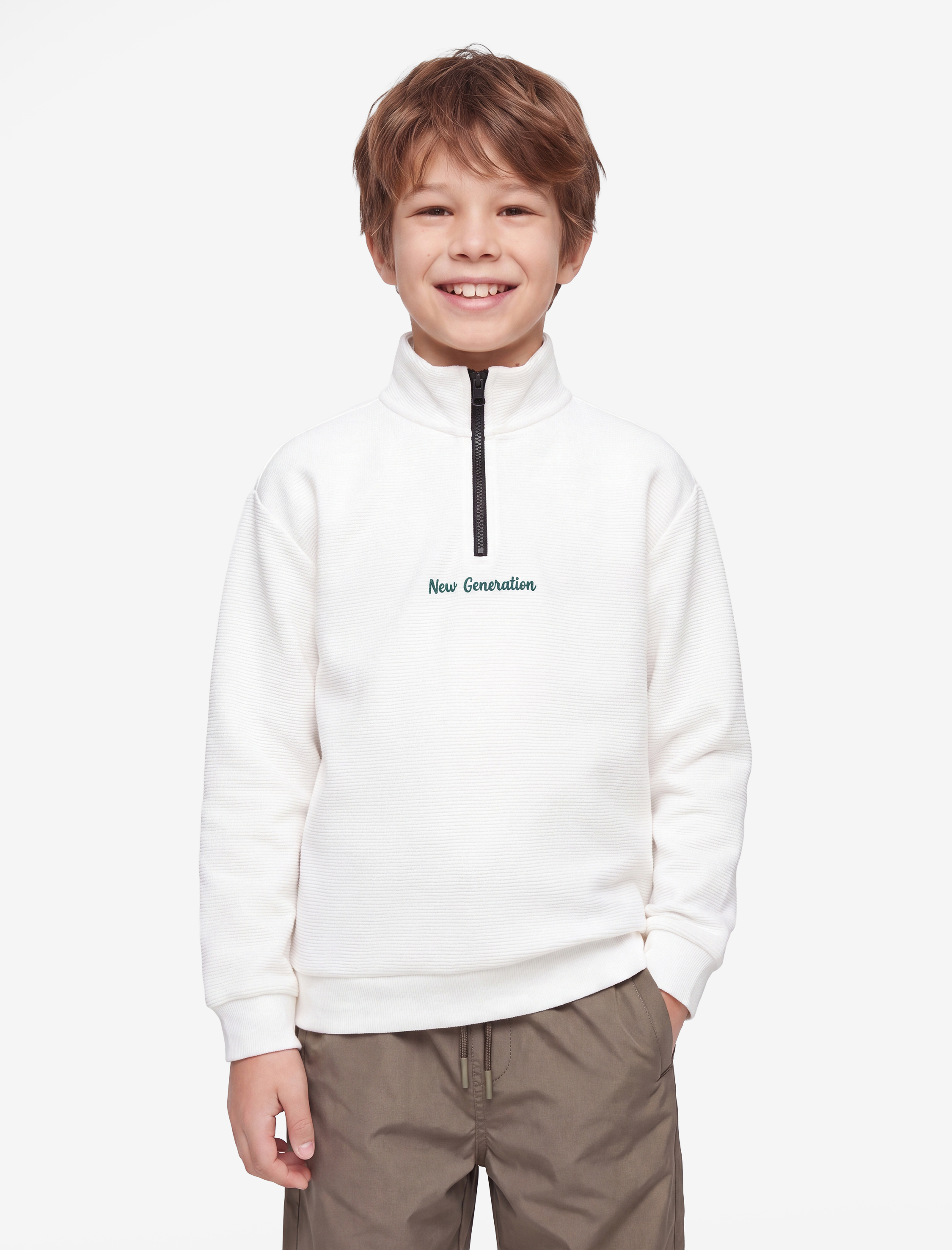  Erkek Çocuk Dik Yaka Uzun Kollu Fermuarlı Sweatshirt