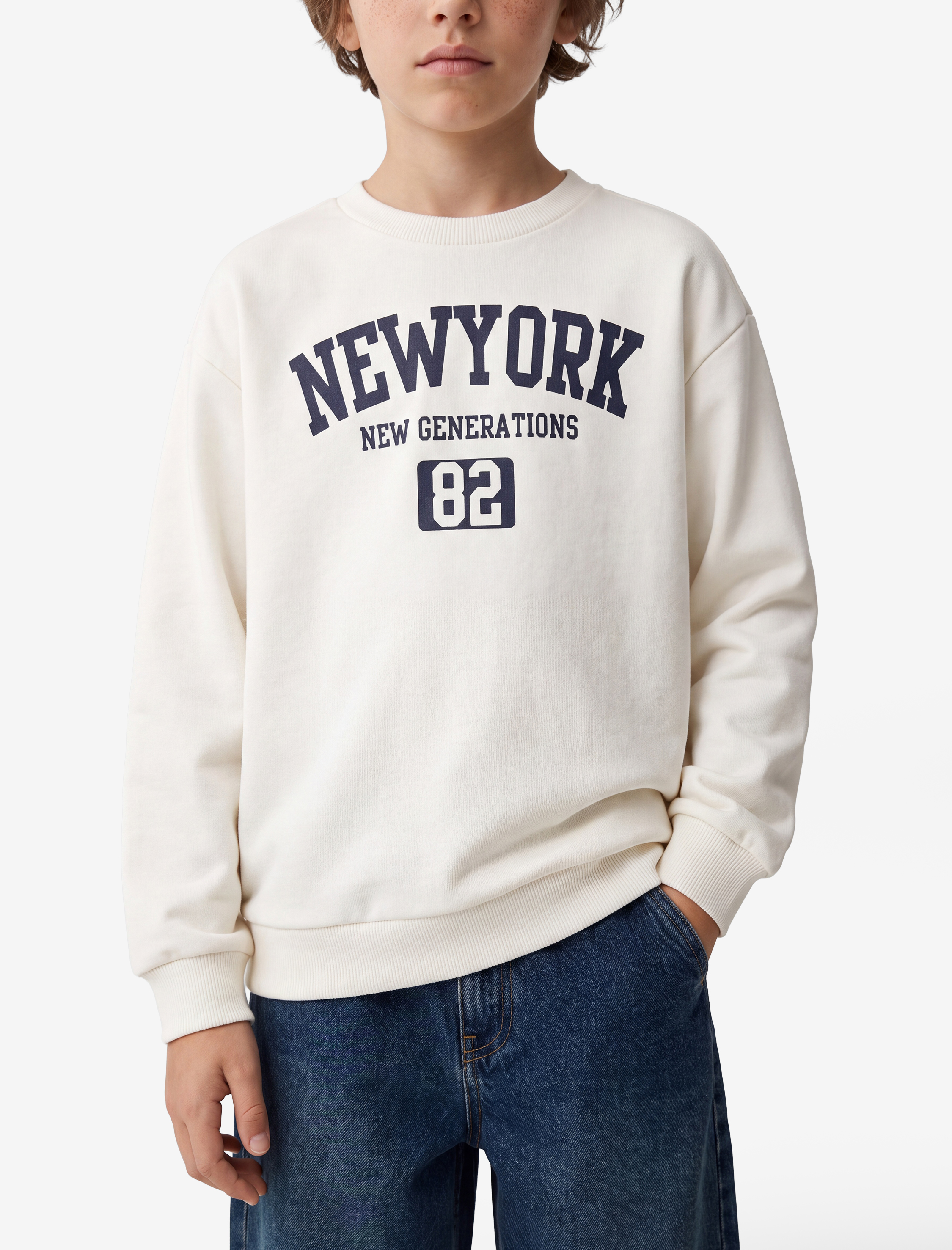  Erkek Çocuk Oversize Uzun Kollu Bisiklet Yaka Şardonlu Baskılı Sweatshirt