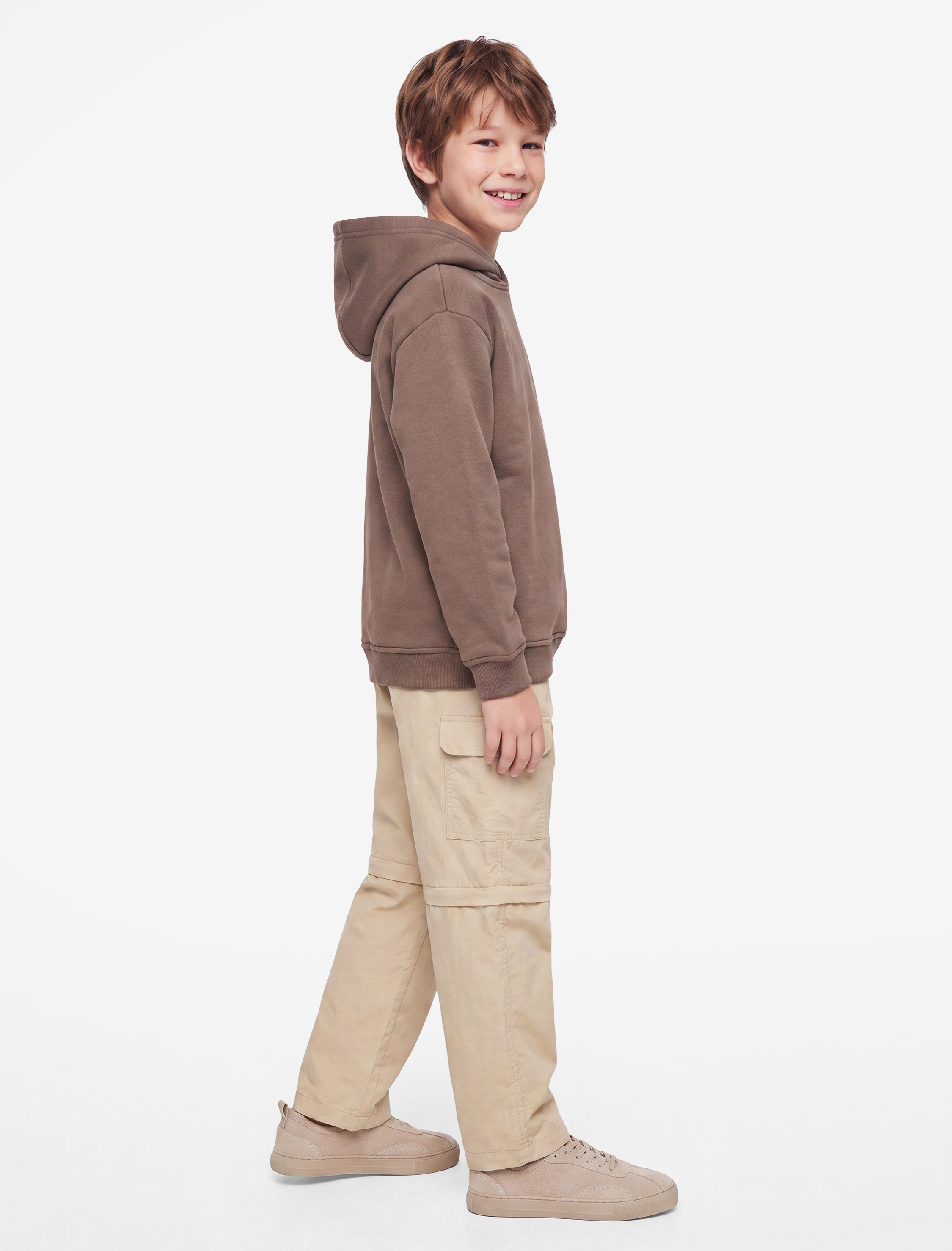  Erkek Çocuk Oversize Şardonlu Uzun Kollu Basic Kapşonlu Sweatshirt