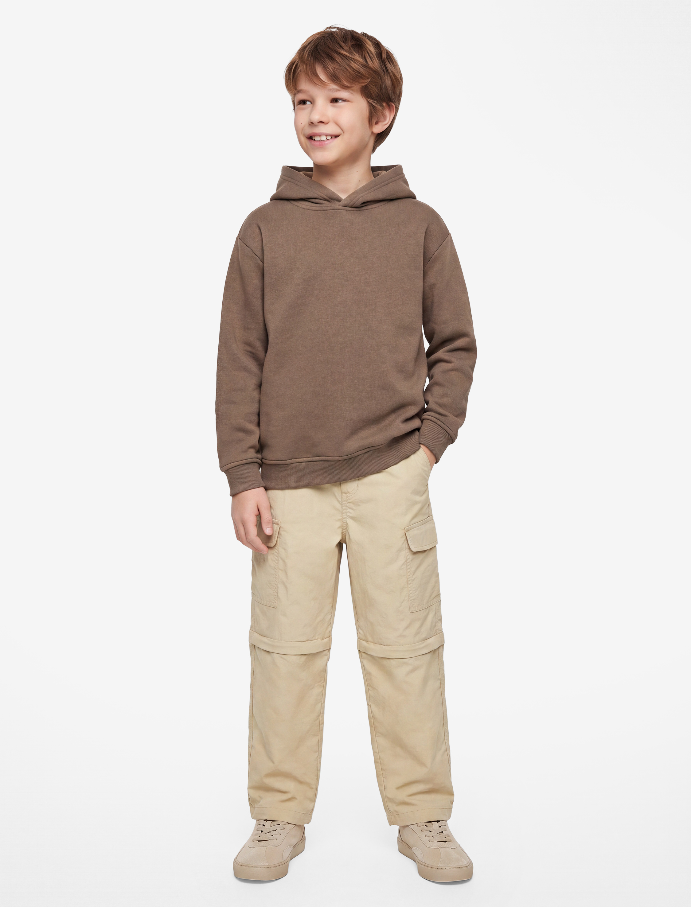  Erkek Çocuk Oversize Şardonlu Uzun Kollu Basic Kapşonlu Sweatshirt