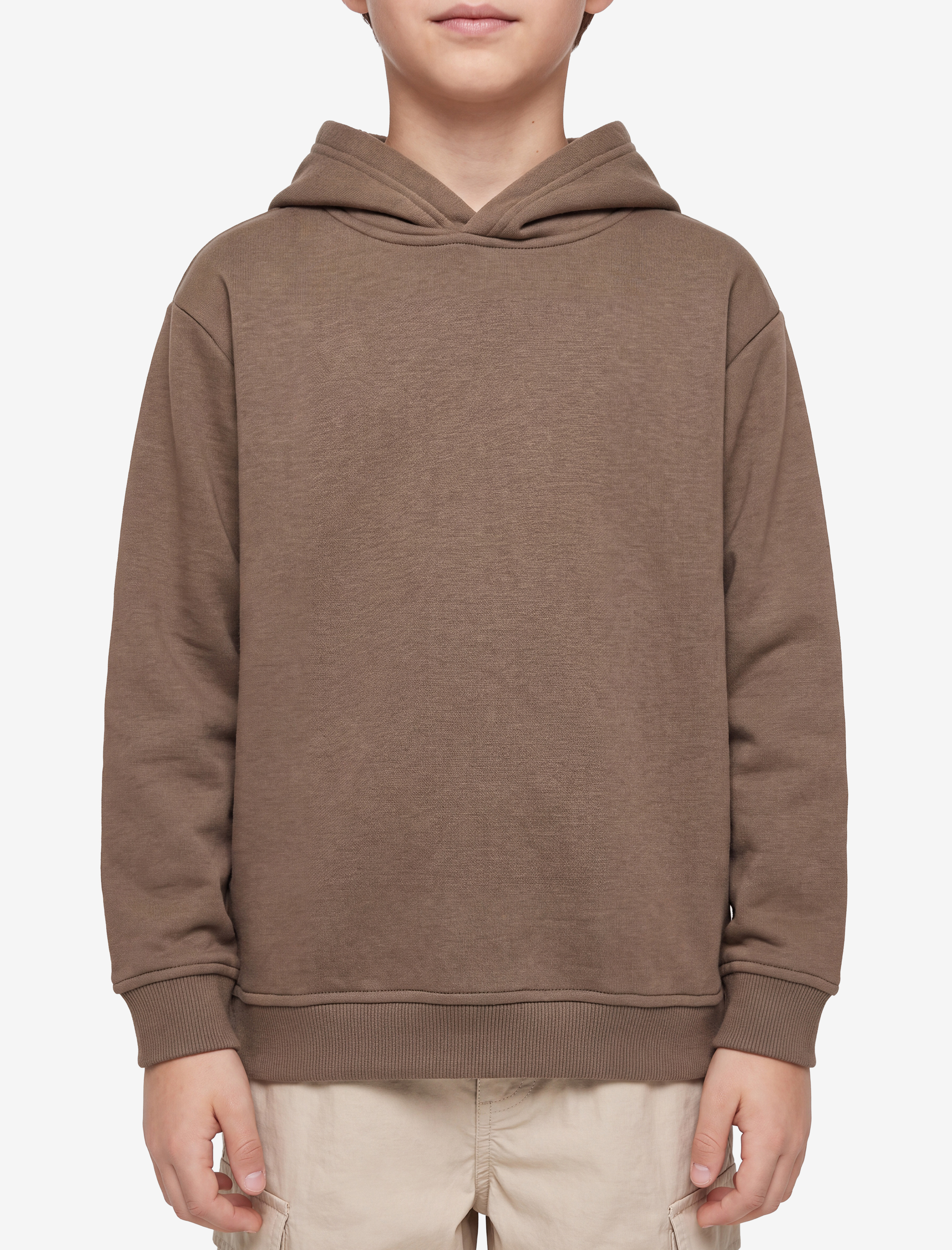  Erkek Çocuk Oversize Şardonlu Uzun Kollu Basic Kapşonlu Sweatshirt