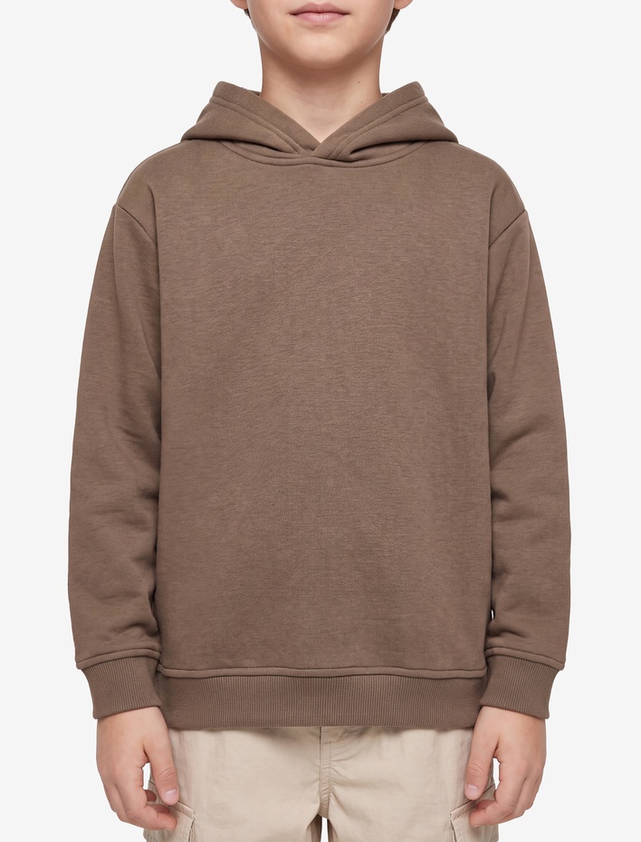 Erkek Çocuk Oversize Şardonlu Uzun Kollu Basic Kapşonlu Sweatshirt
