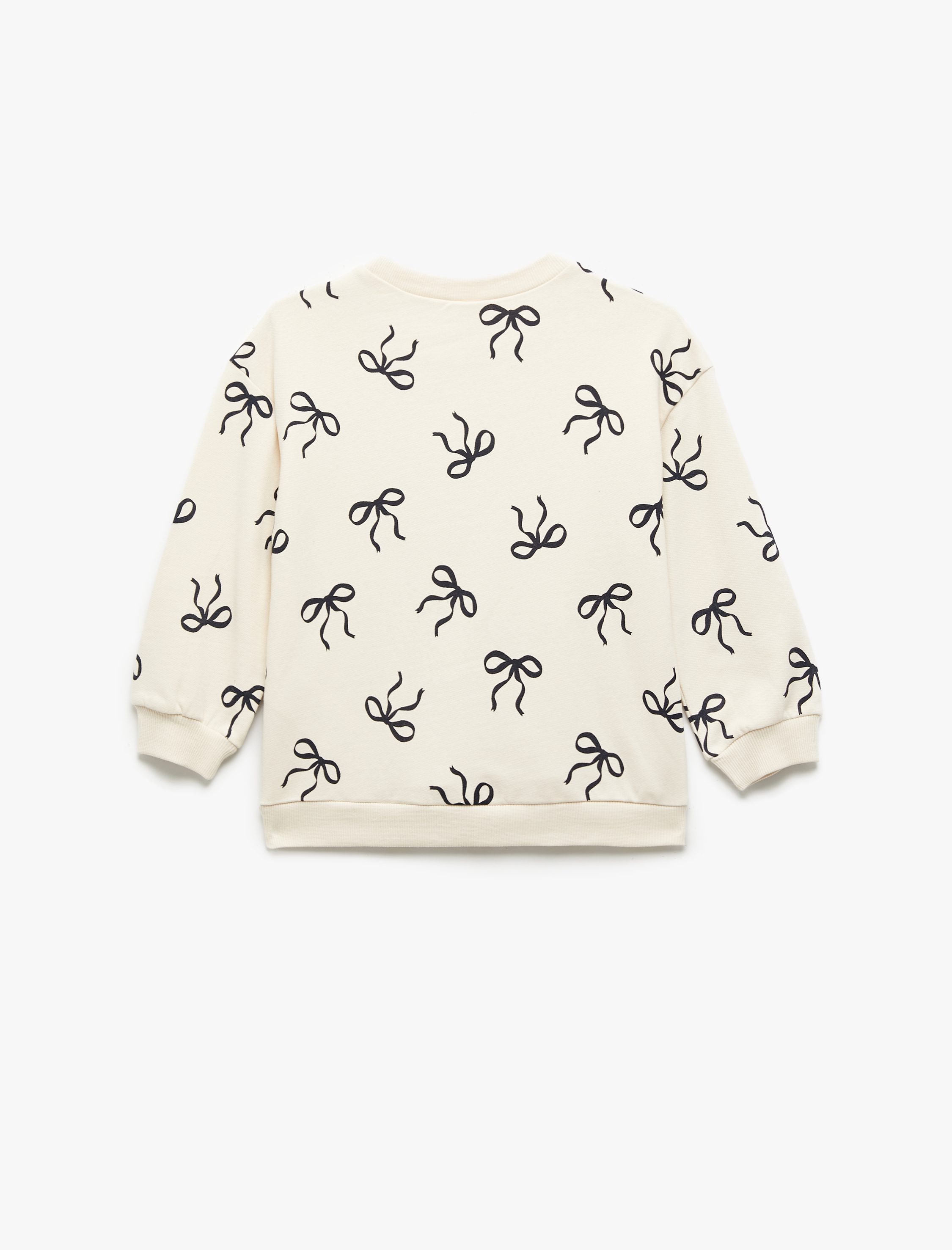  Kız Bebek Fiyonk Baskılı Uzun Kollu Bisiklet Yaka Pamuklu Şardonlu Sweatshirt