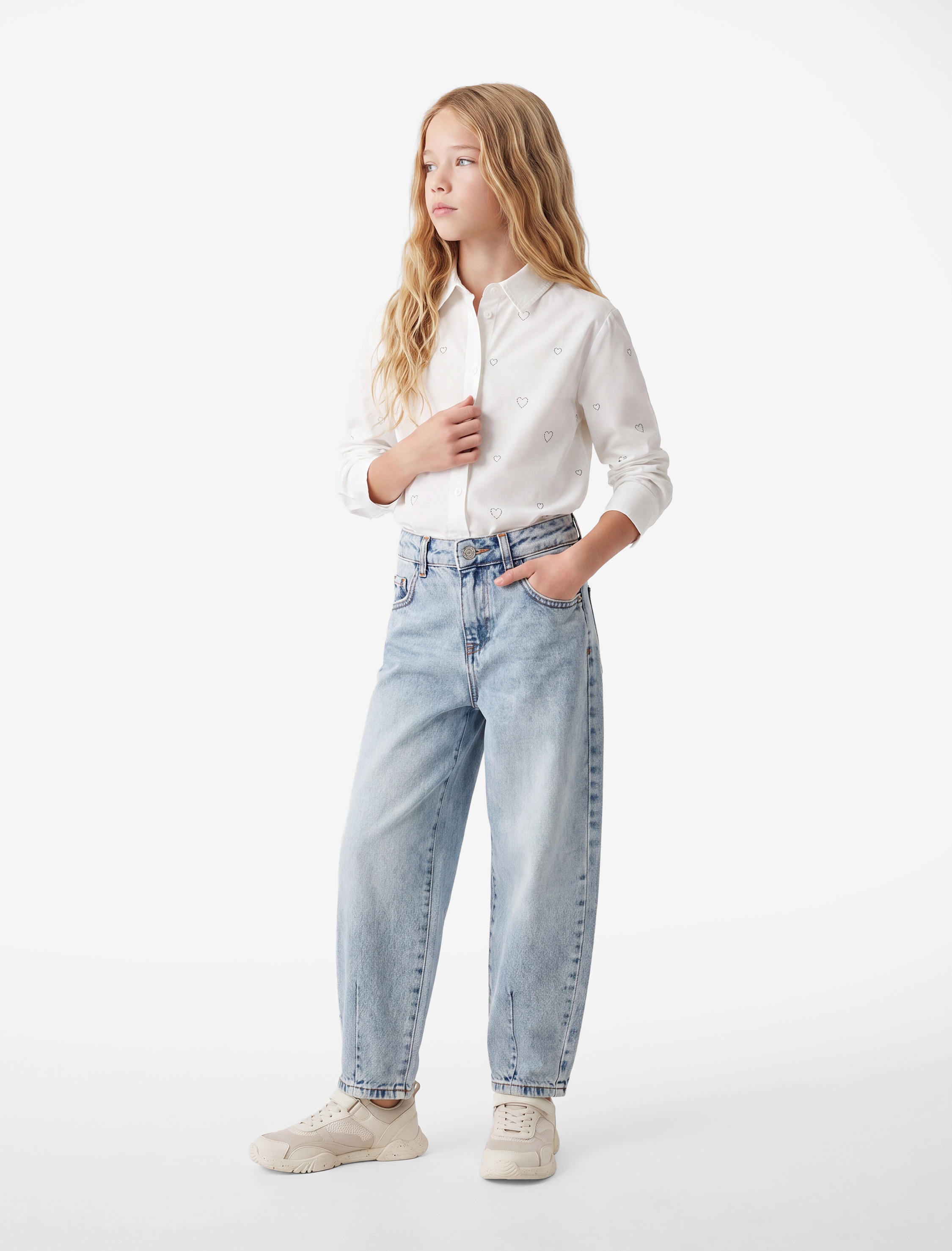 Kız Çocuk Pamuklu Balon Fit Denim Pantolon