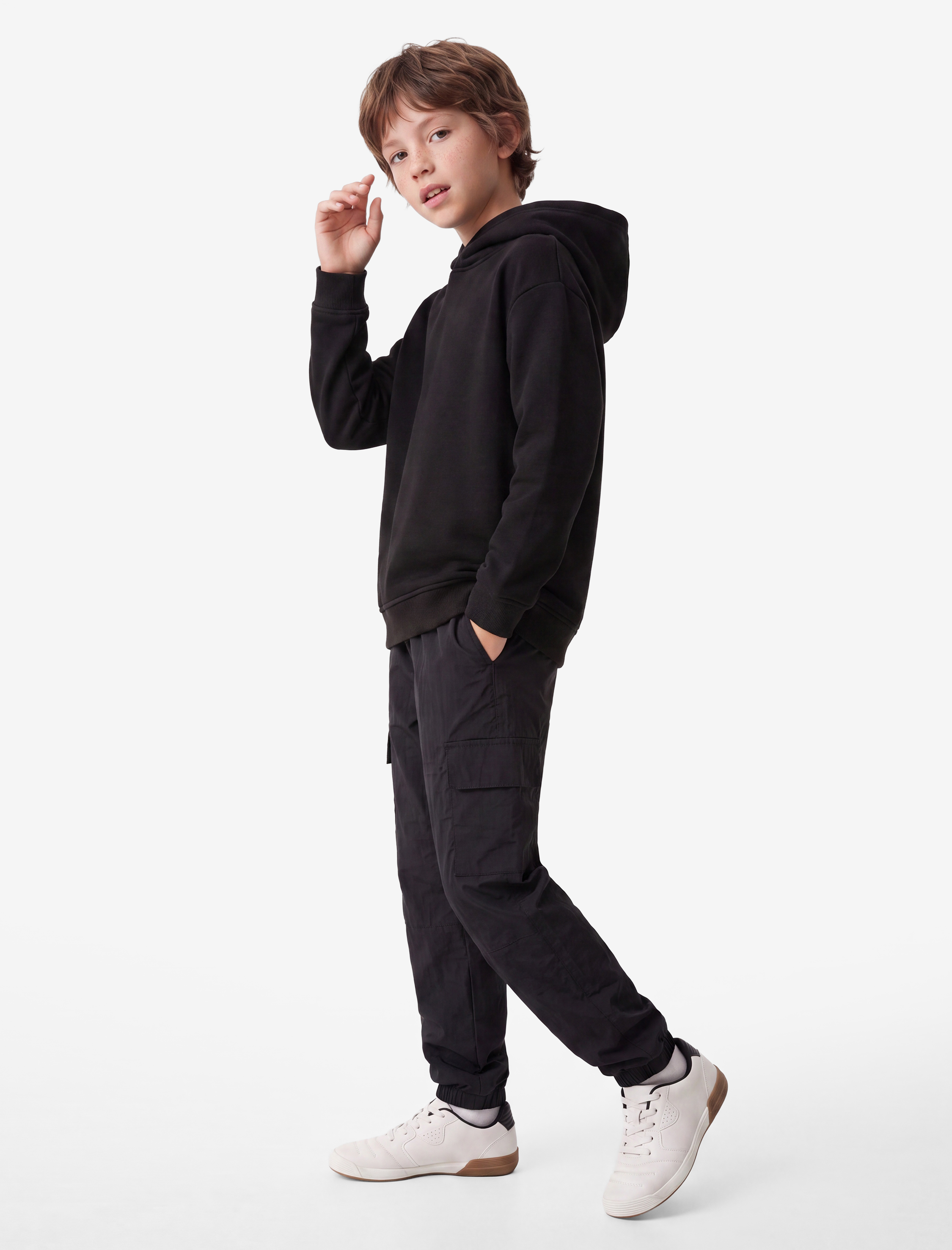  Erkek Çocuk Oversize Şardonlu Uzun Kollu Basic Kapşonlu Sweatshirt