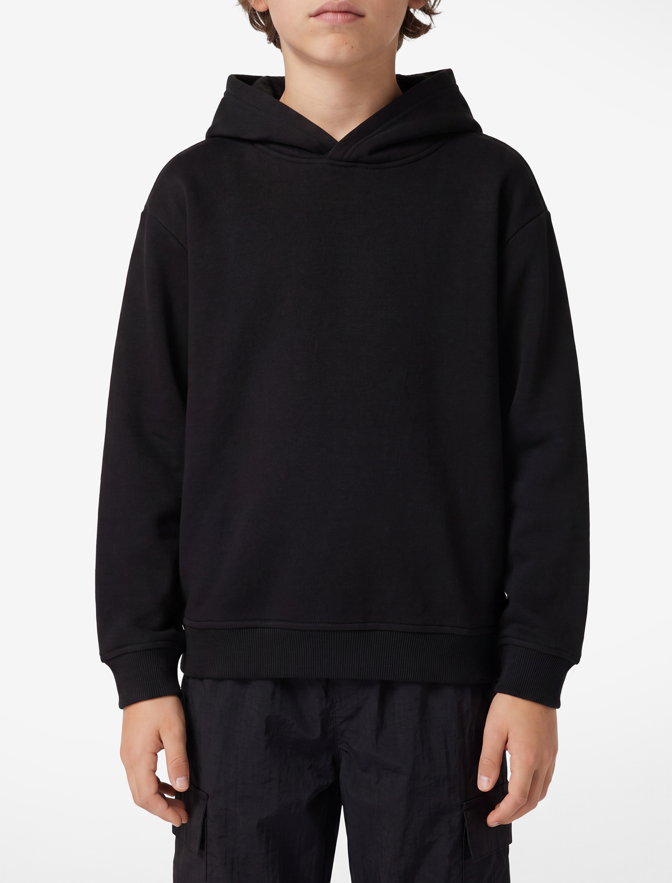  Erkek Çocuk Oversize Şardonlu Uzun Kollu Basic Kapşonlu Sweatshirt