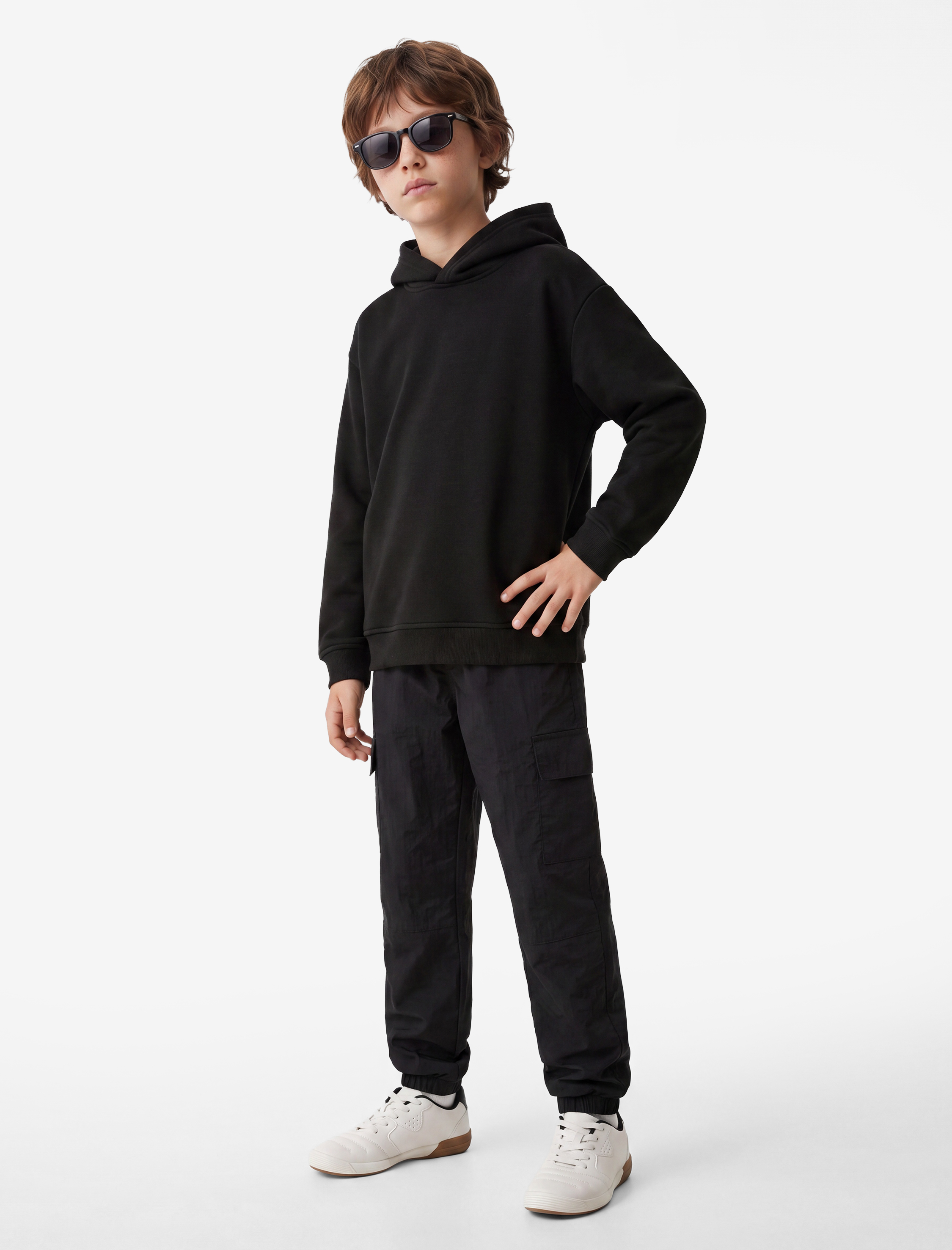  Erkek Çocuk Oversize Şardonlu Uzun Kollu Basic Kapşonlu Sweatshirt