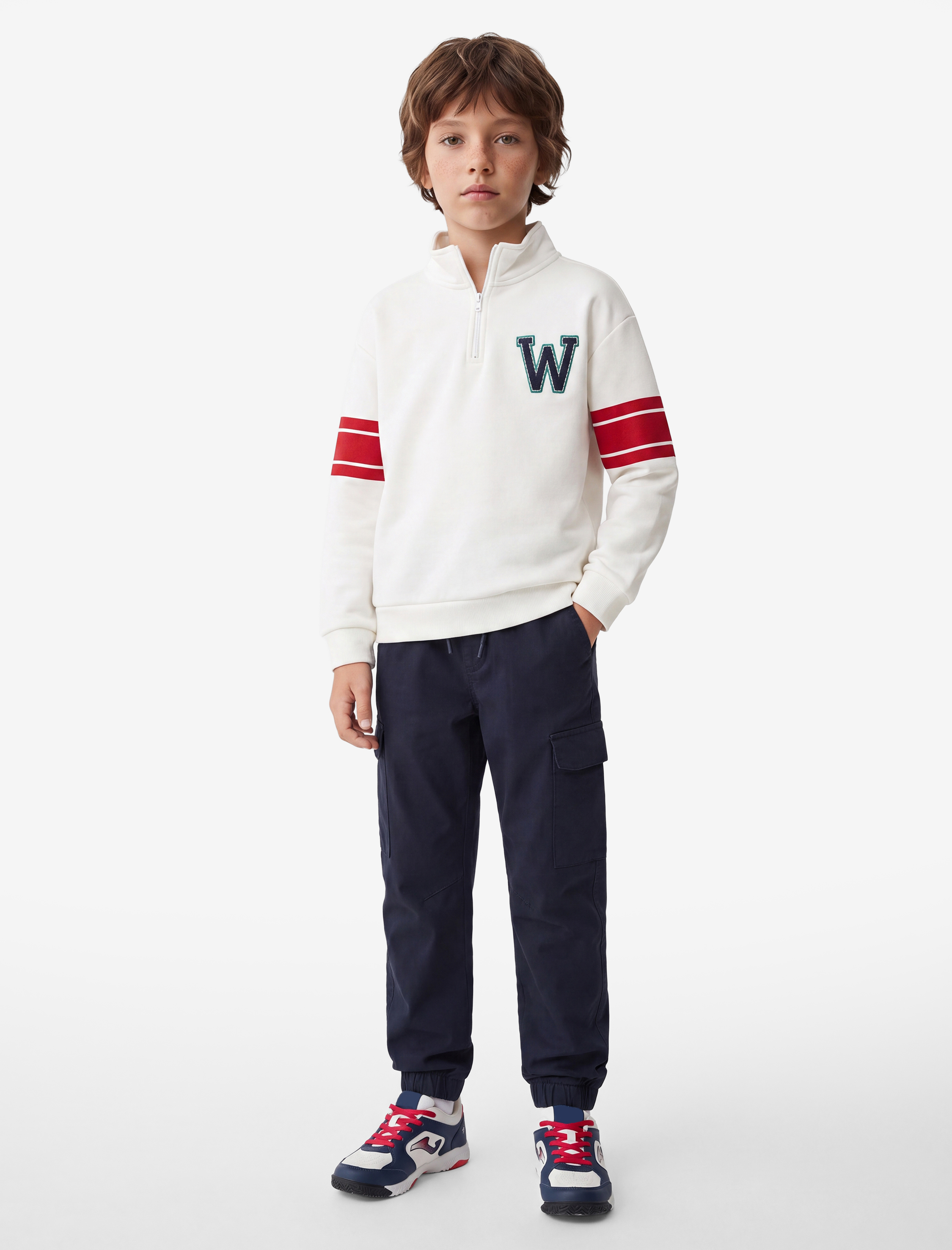  Erkek Çocuk Şardonlu Uzun Kollu Yarım Fermuarlı Dik Yaka Sweatshirt