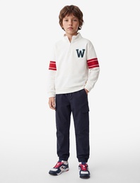 Şardonlu Uzun Kollu Yarım Fermuarlı Dik Yaka Sweatshirt
