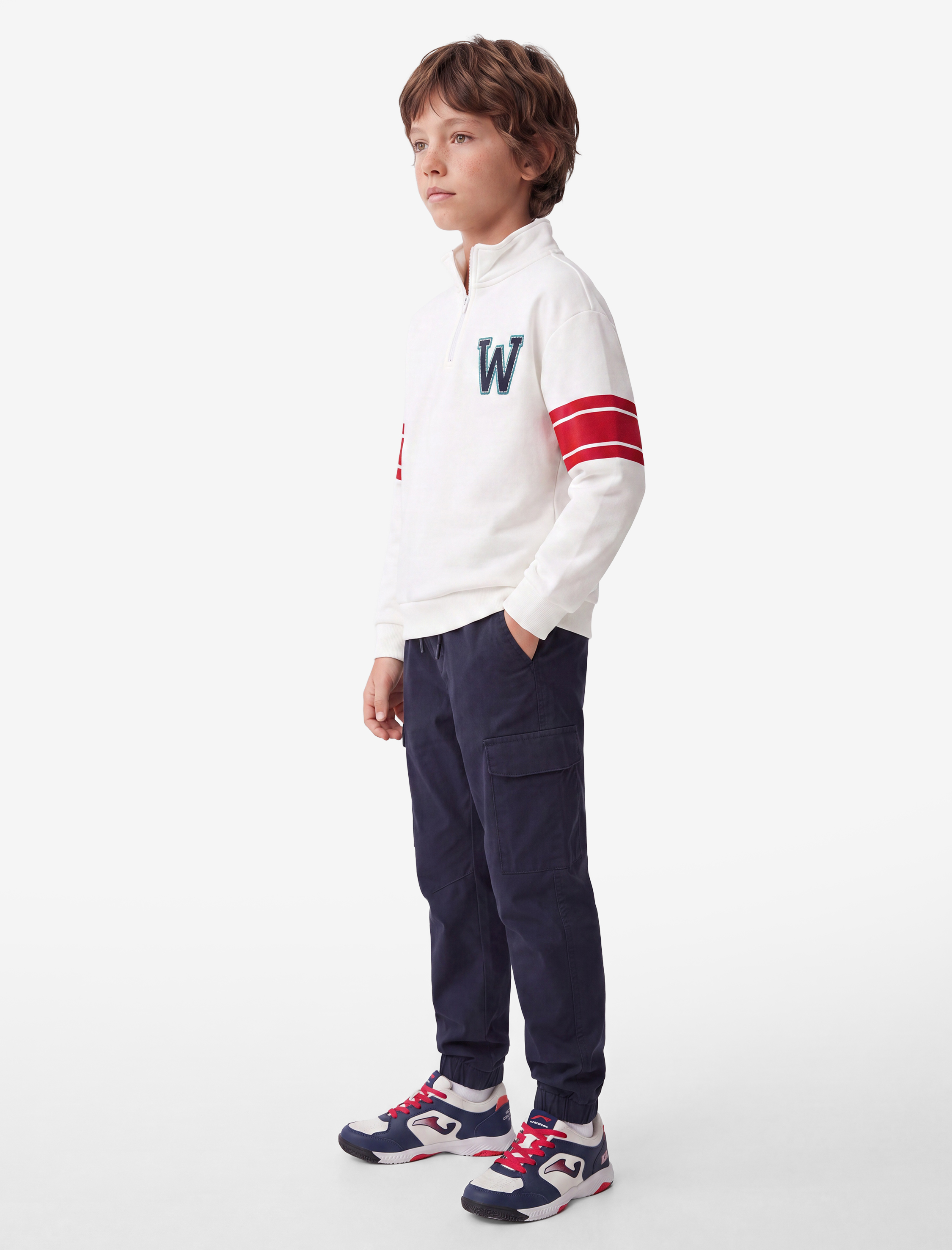  Erkek Çocuk Şardonlu Uzun Kollu Yarım Fermuarlı Dik Yaka Sweatshirt