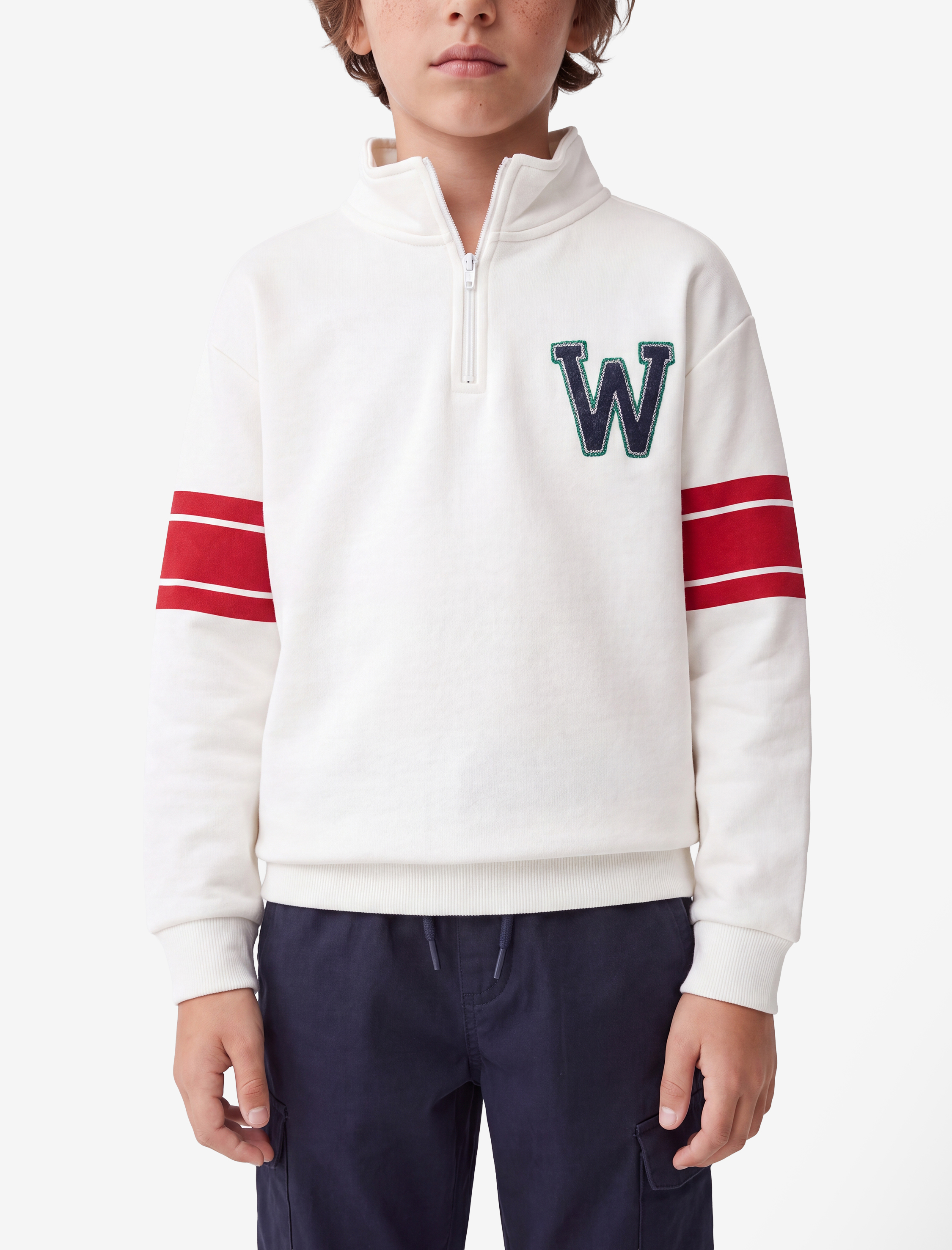  Erkek Çocuk Şardonlu Uzun Kollu Yarım Fermuarlı Dik Yaka Sweatshirt