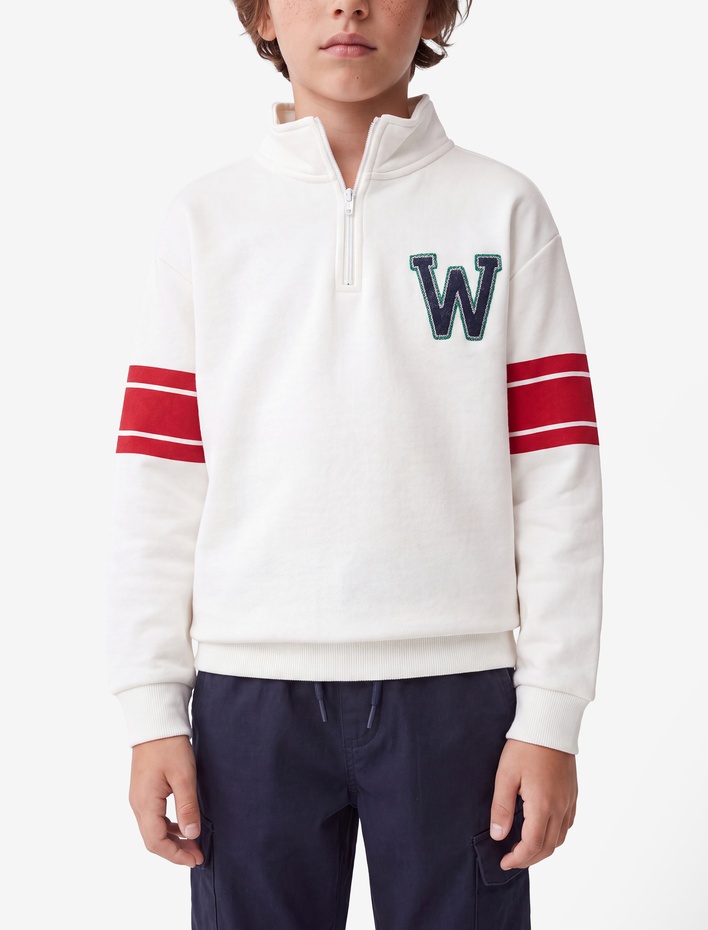 Erkek Çocuk Şardonlu Uzun Kollu Yarım Fermuarlı Dik Yaka Sweatshirt