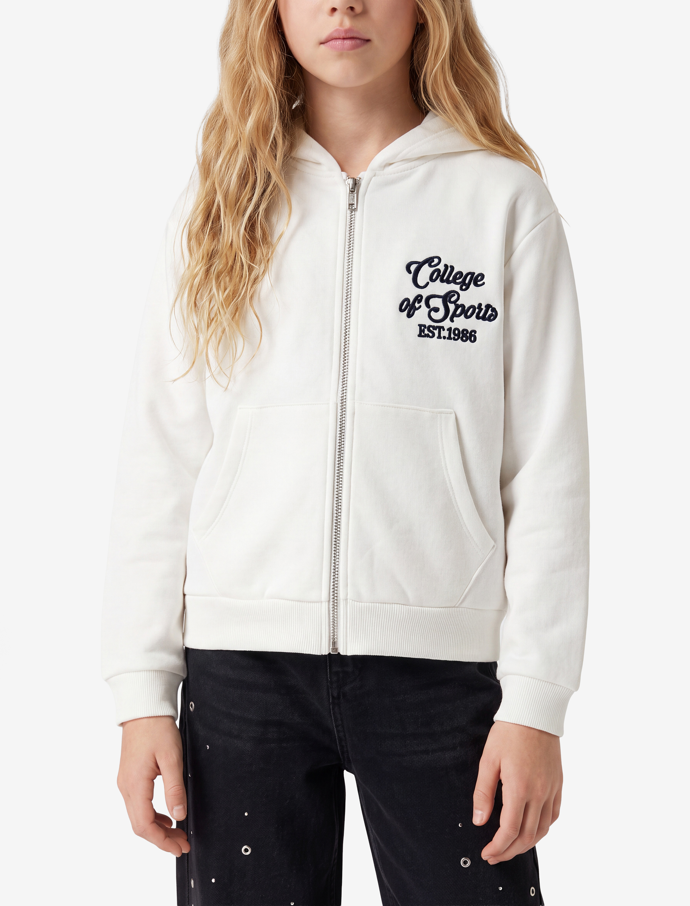  Kız Çocuk Şardonlu Uzun Kollu Kapşonlu Fermuarlı Sweatshirt