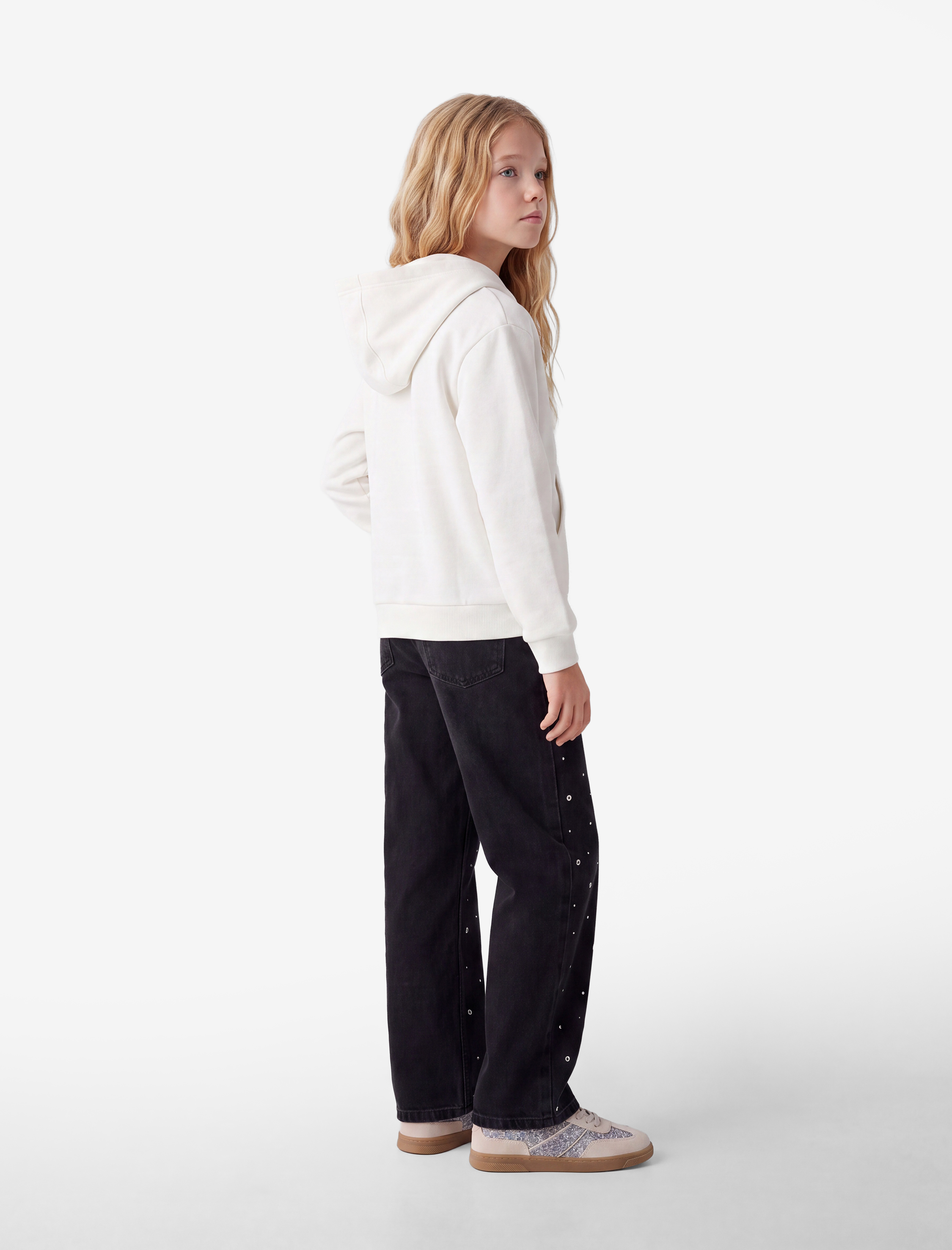  Kız Çocuk Şardonlu Uzun Kollu Kapşonlu Fermuarlı Sweatshirt