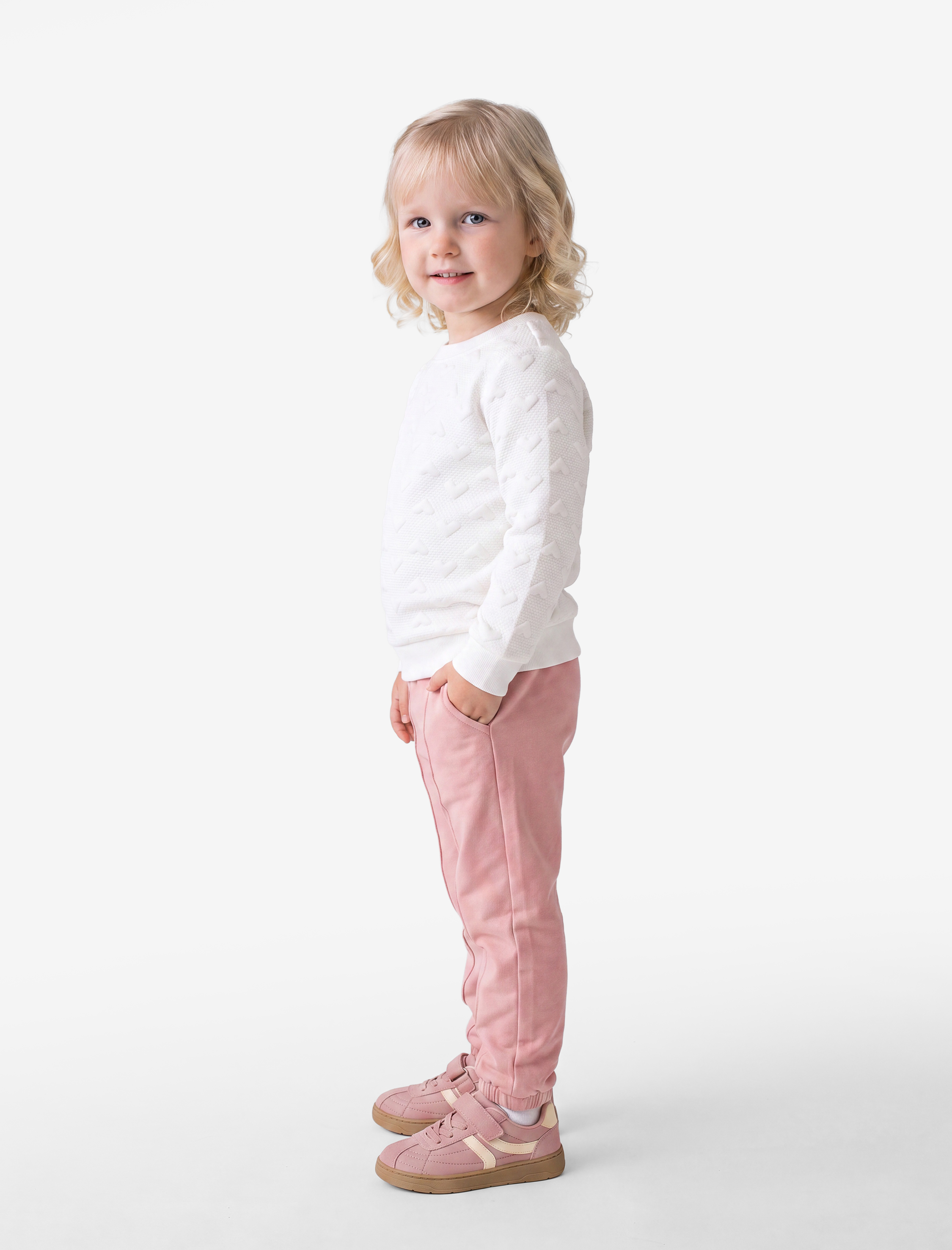  Kız Bebek Kalpli Uzun Kollu Bisiklet Yaka Sweatshirt