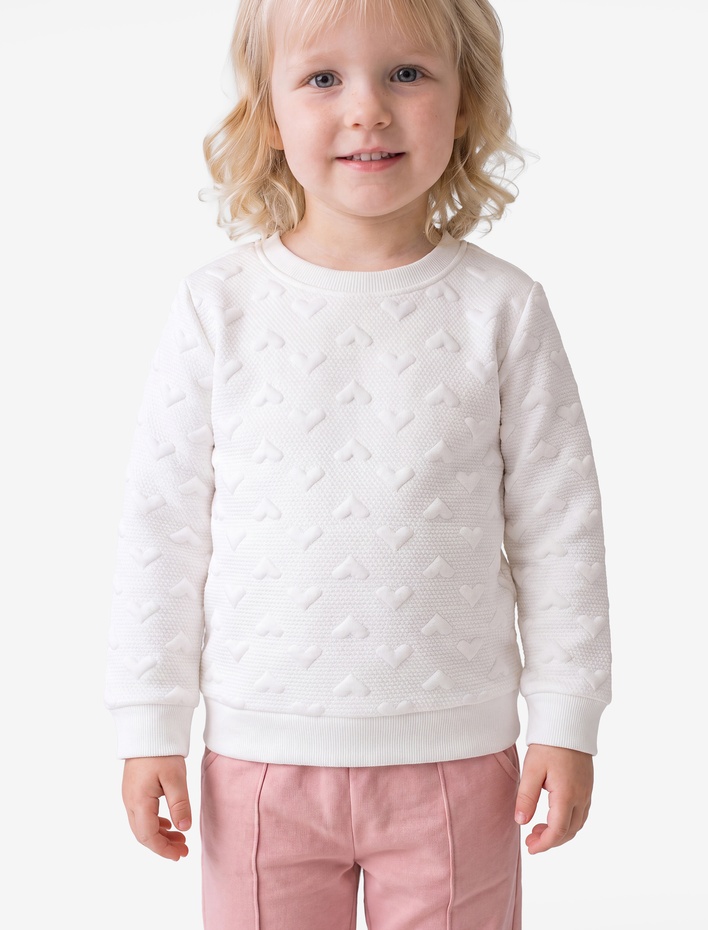 Kız Bebek Kalpli Uzun Kollu Bisiklet Yaka Sweatshirt