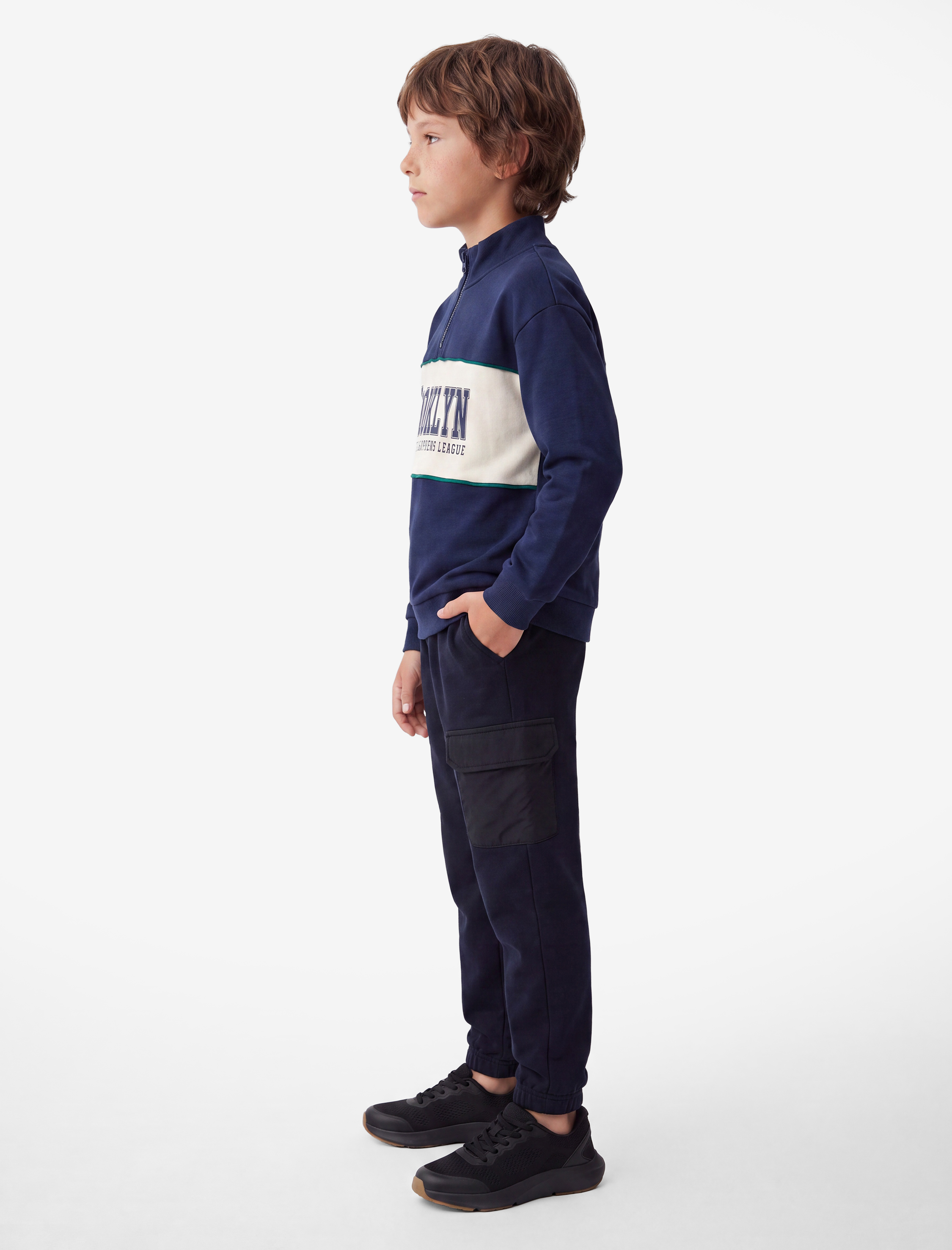 Erkek Çocuk Şardonlu Baskılı Uzun Kollu Fermuar Detaylı Dik Yaka Oversize Sweatshirt