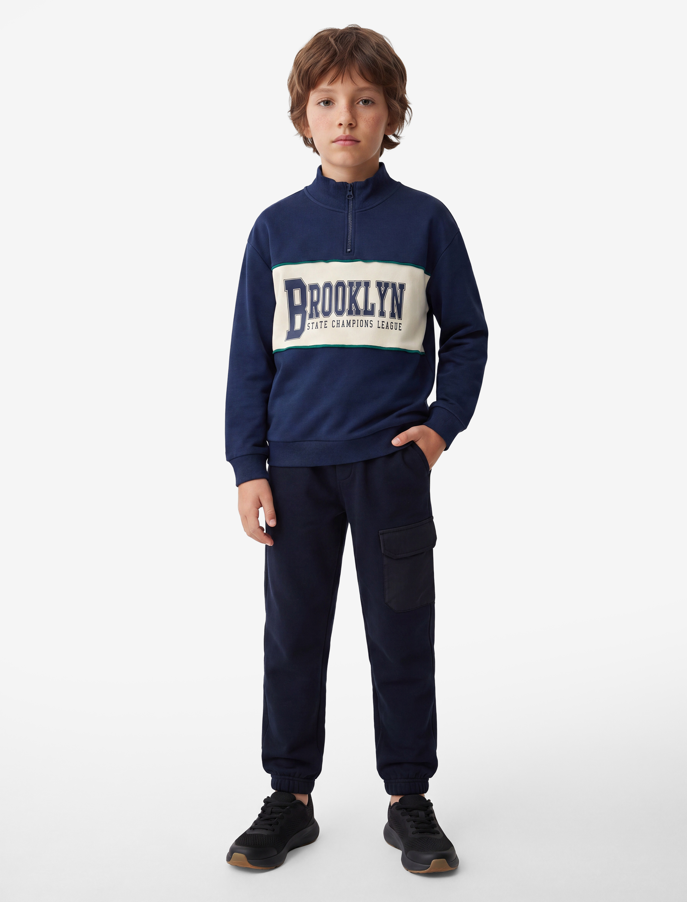  Erkek Çocuk Şardonlu Baskılı Uzun Kollu Fermuar Detaylı Dik Yaka Oversize Sweatshirt