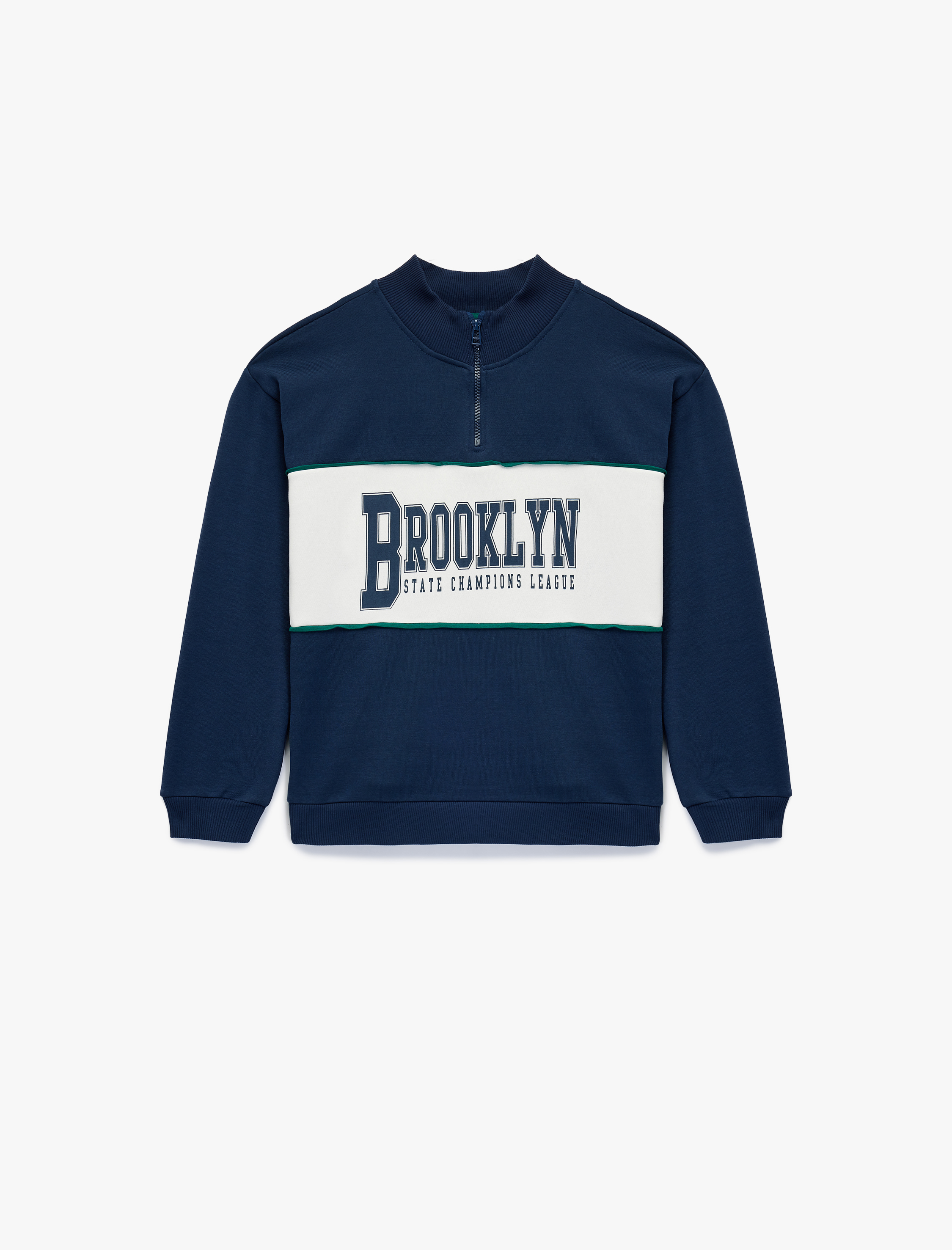  Erkek Çocuk Şardonlu Baskılı Uzun Kollu Fermuar Detaylı Dik Yaka Oversize Sweatshirt
