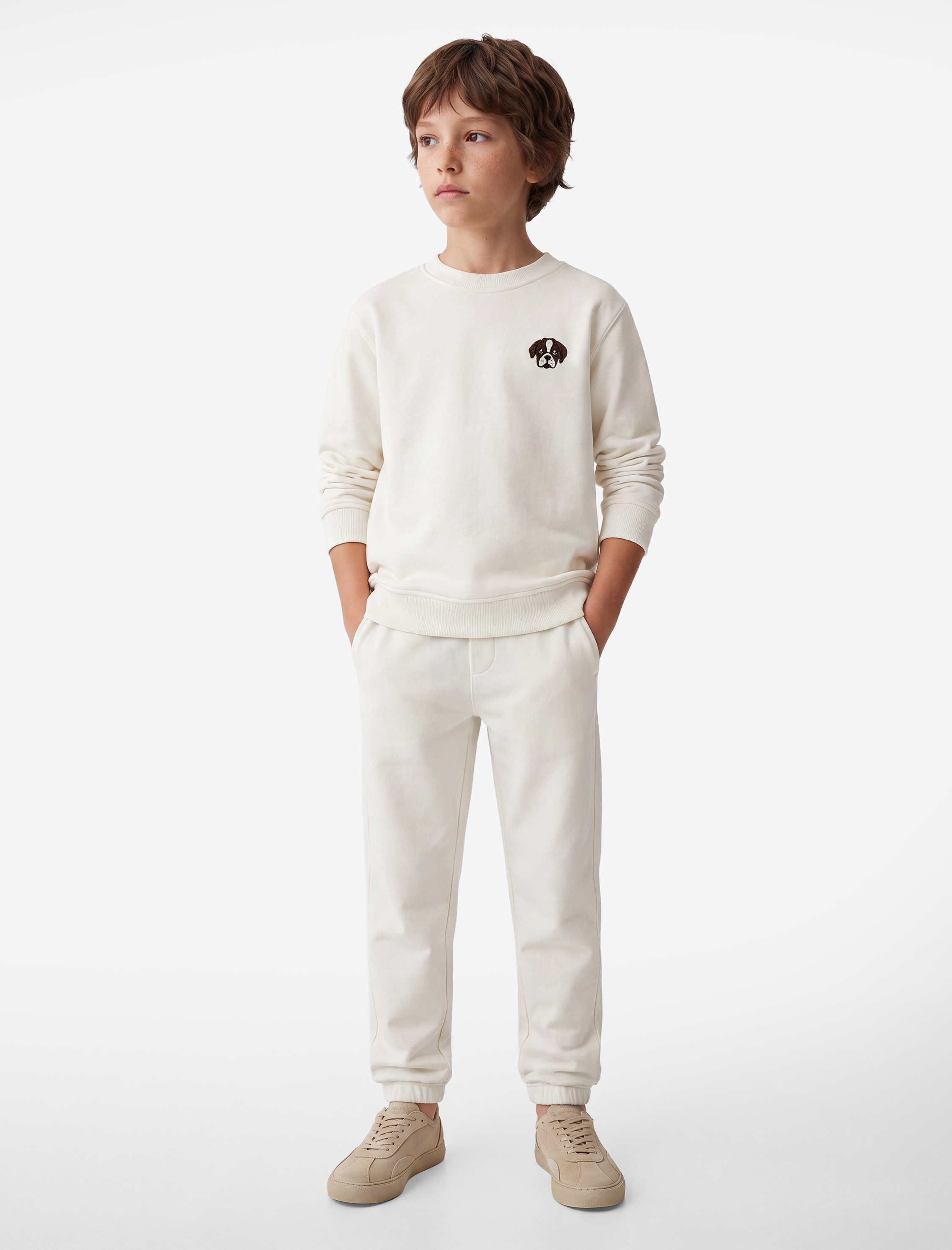  Erkek Çocuk Köpek Baskılı Uzun Kollu Bisiklet Yaka Sweatshirt