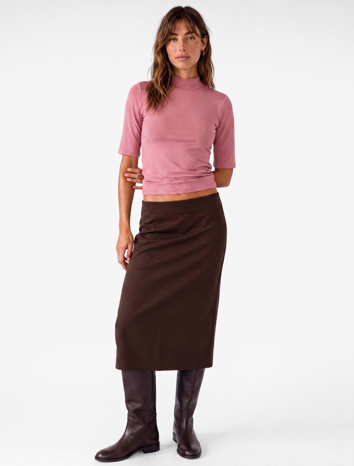  Slim Fit Pamuklu 3/4 Kol Dik Yaka Tişört