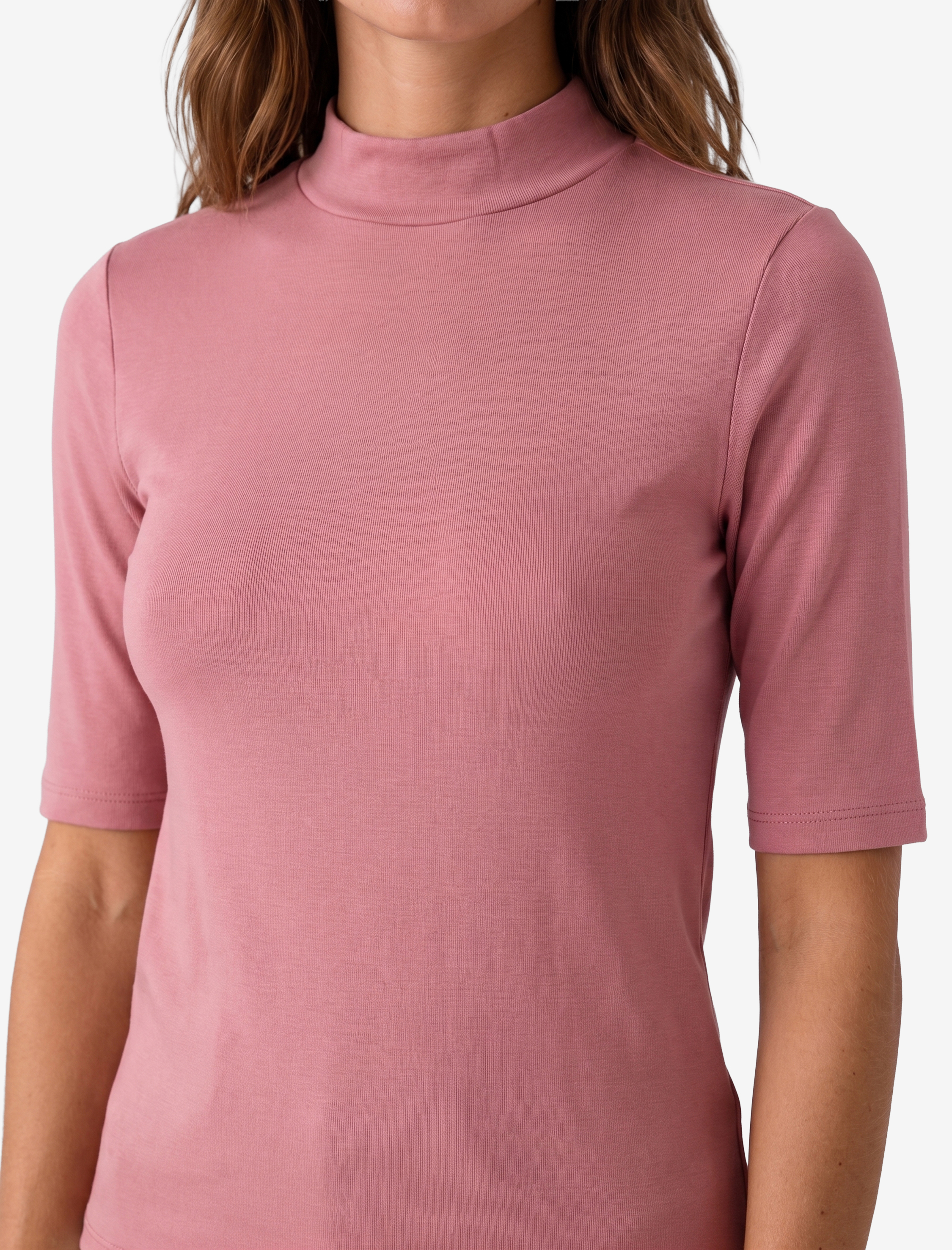   Slim Fit Pamuklu 3/4 Kol Dik Yaka Tişört