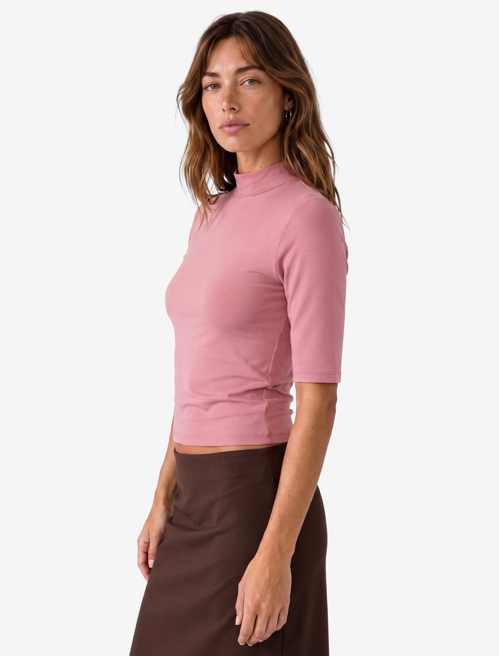  Slim Fit Pamuklu 3/4 Kol Dik Yaka Tişört