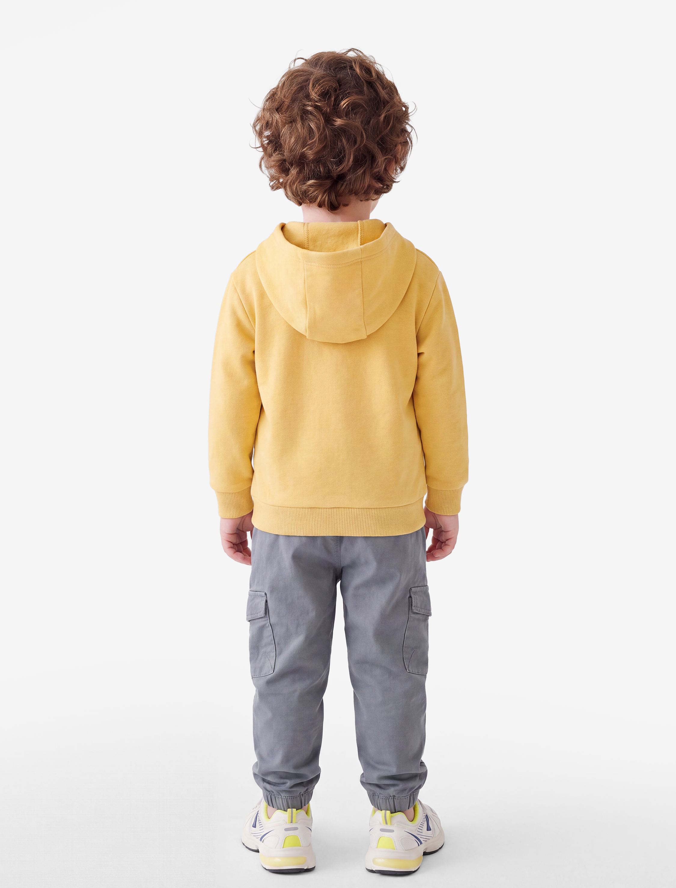  Erkek Bebek Uzun Kollu Bisiklet Yaka Fermuarlı Şardonlu Kapşonlu  Sweatshirt