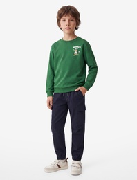 Pamuklu Uzun Kollu Bisiklet Yaka Baskılı Şardonlu Sweatshirt