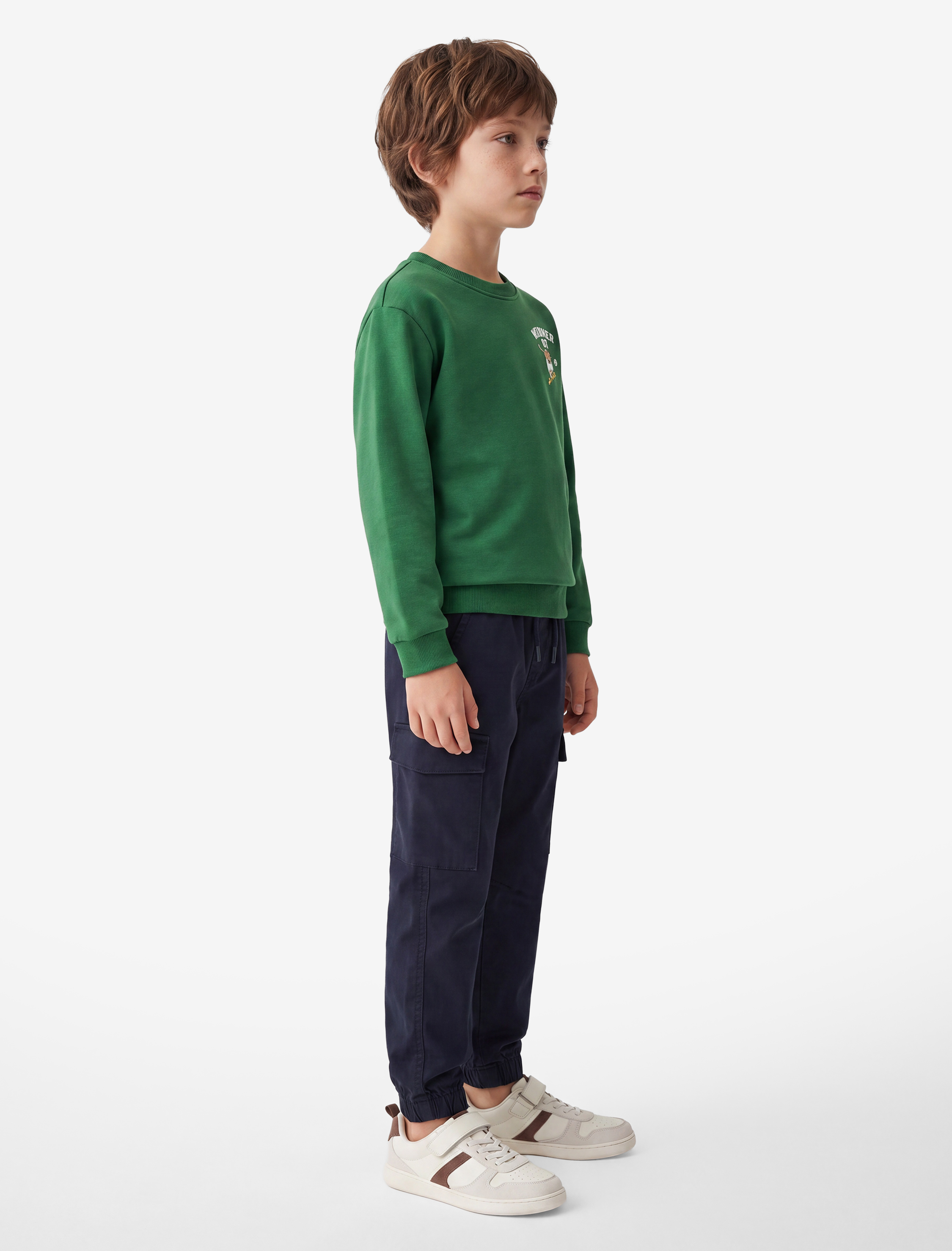  Erkek Çocuk Pamuklu Uzun Kollu Bisiklet Yaka Baskılı Şardonlu Sweatshirt