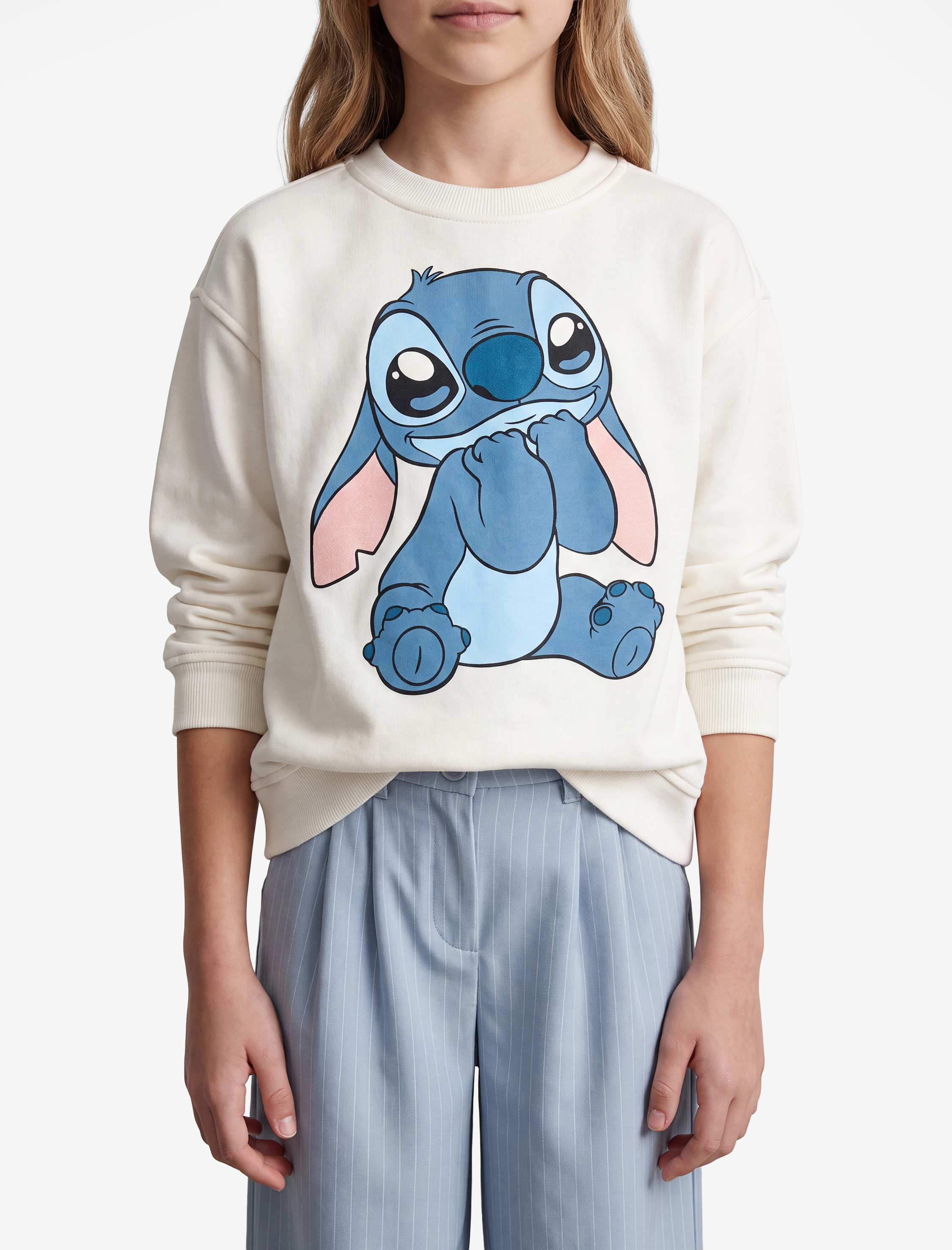  Kız Çocuk Lisanslı Uzun Kollu Bisiklet Yaka Stitch Baskılı Şardonlu Sweatshirt