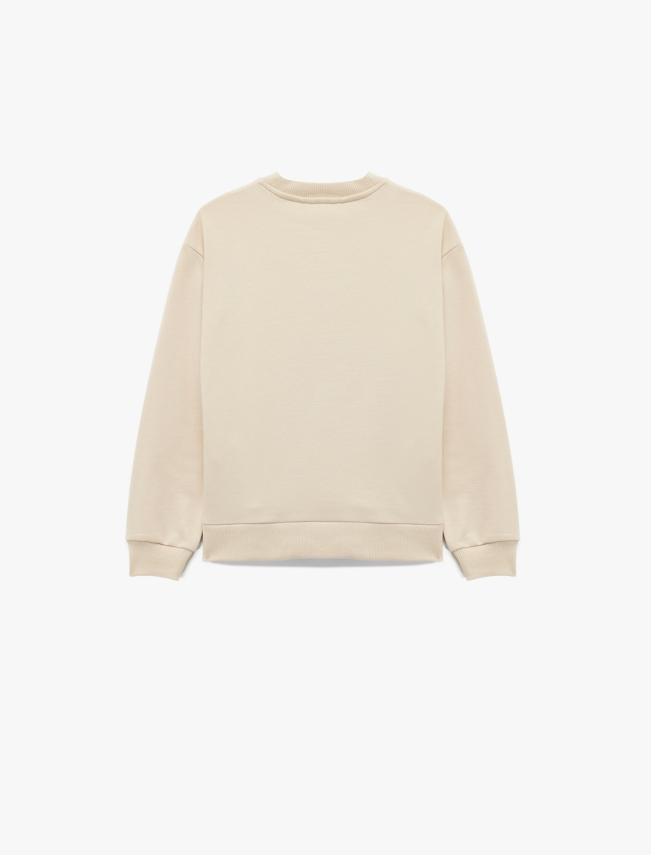 Kız Çocuk Pamuklu Uzun Kollu Bisiklet Yaka Ayıcık Baskılı Şardonlu Sweatshirt