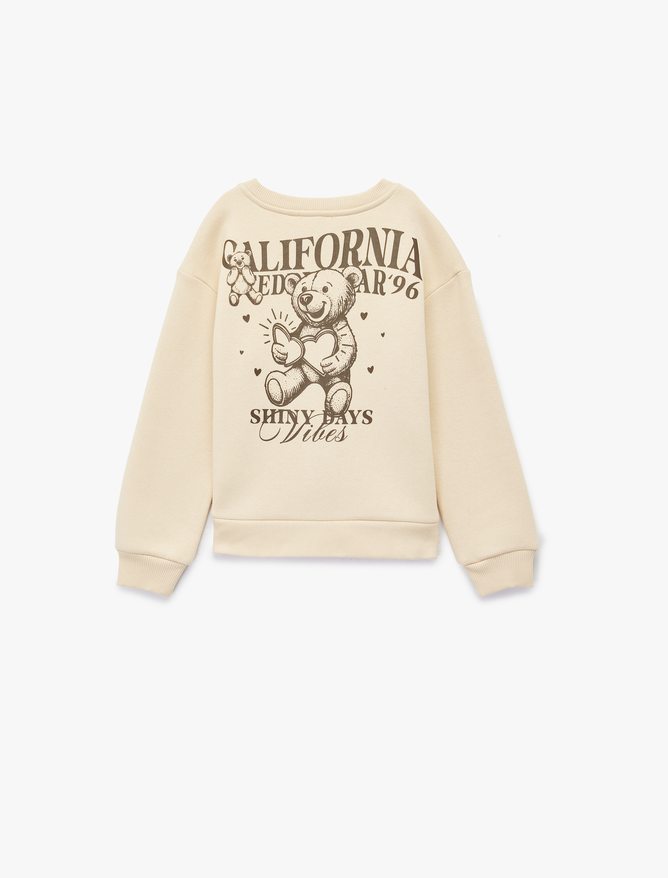  Kız Çocuk Uzun Kollu Bisiklet Yaka Arkası Ayıcık Baskılı Şardonlu Sweatshirt