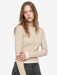 Slim Fit Bisiklet Yaka Viskon Karışımlı Uzun Kollu Tişört