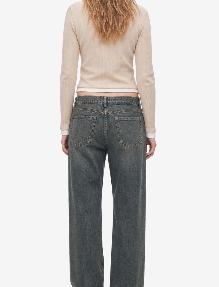 Slim Fit Bisiklet Yaka Viskon Karışımlı Uzun Kollu Tişört