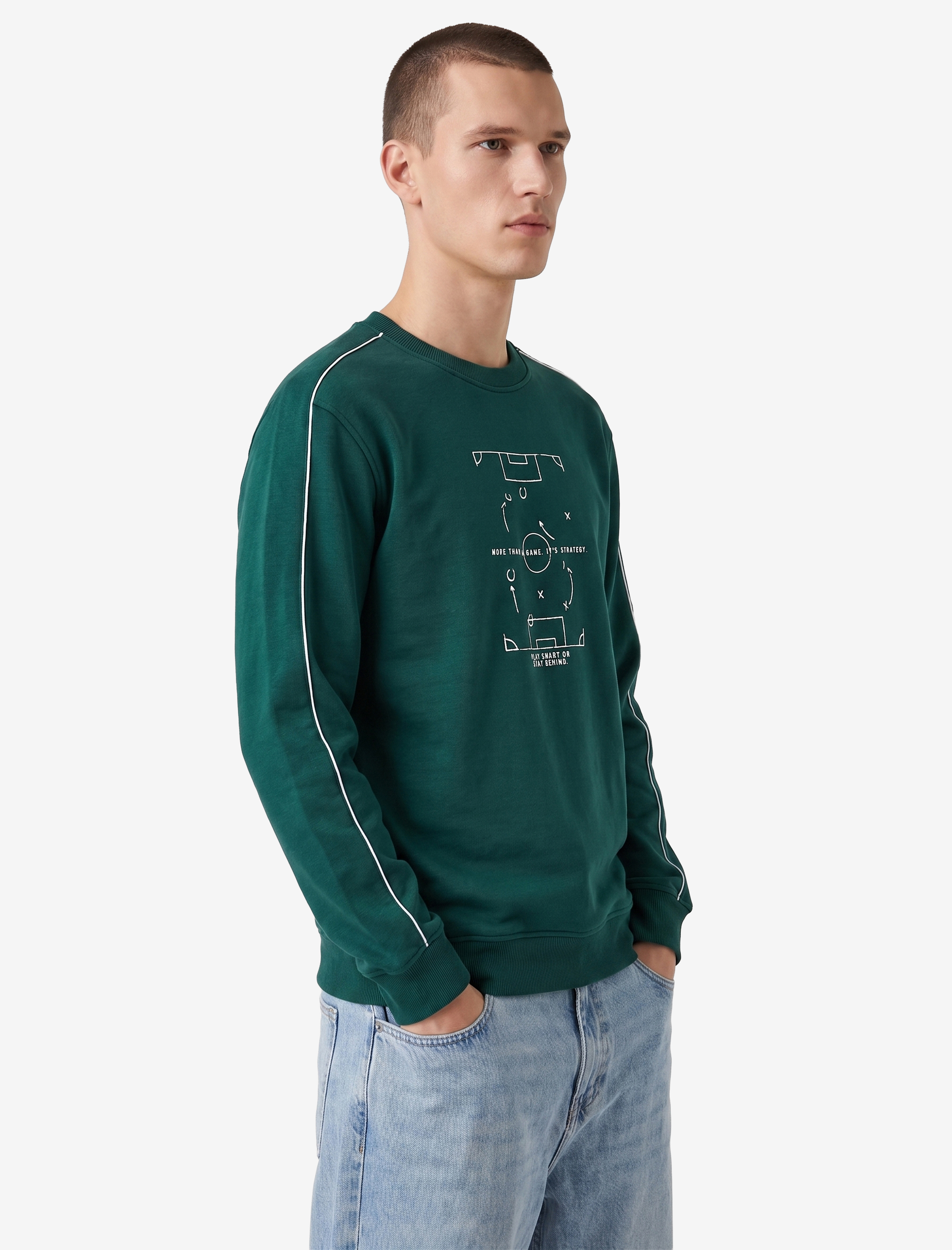   Bisiklet Yaka Uzun Kollu Baskılı Şardonlu Sweatshirt