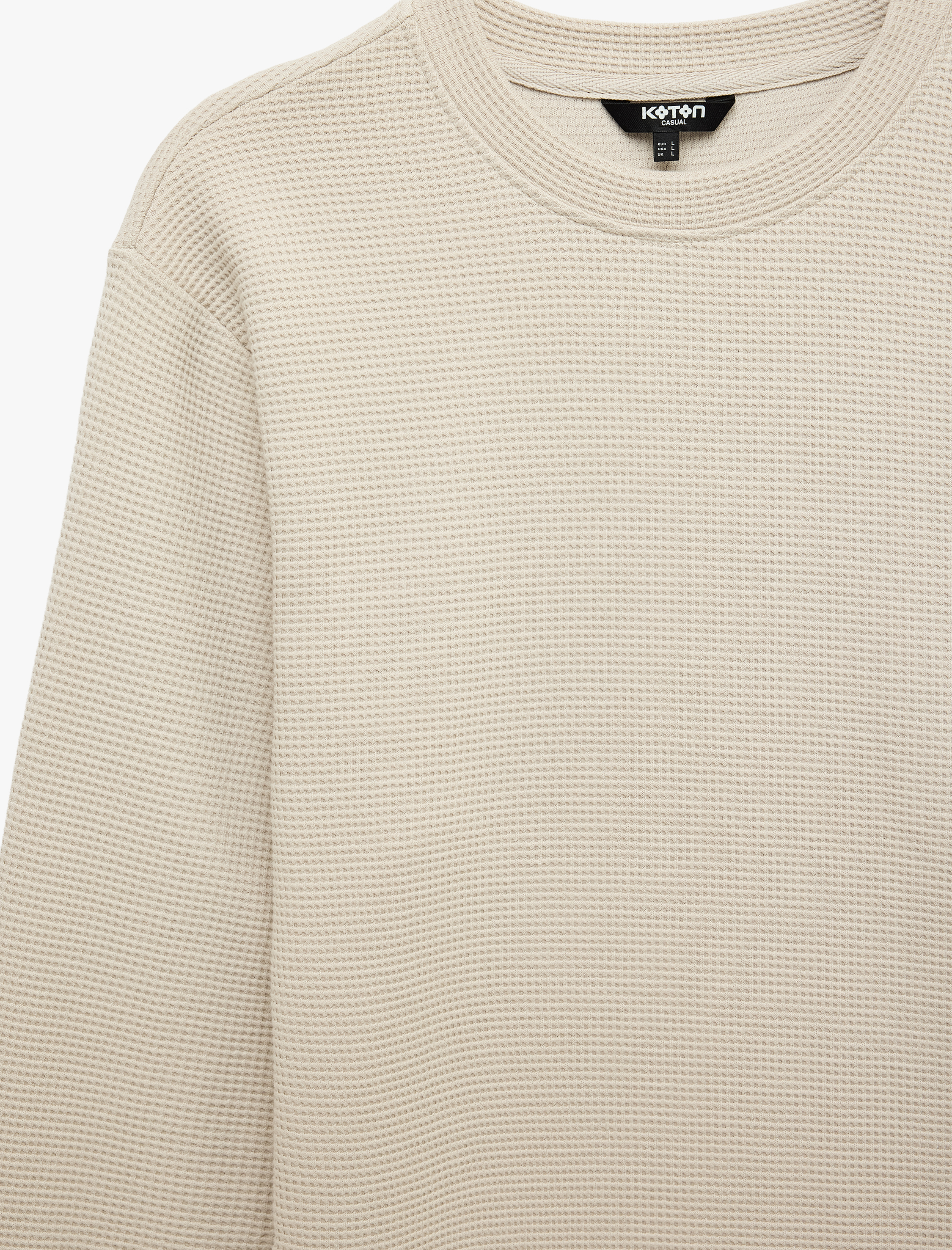   Pamuklu Uzun Kollu Dokulu Basic Bisiklet Yaka Sweatshirt