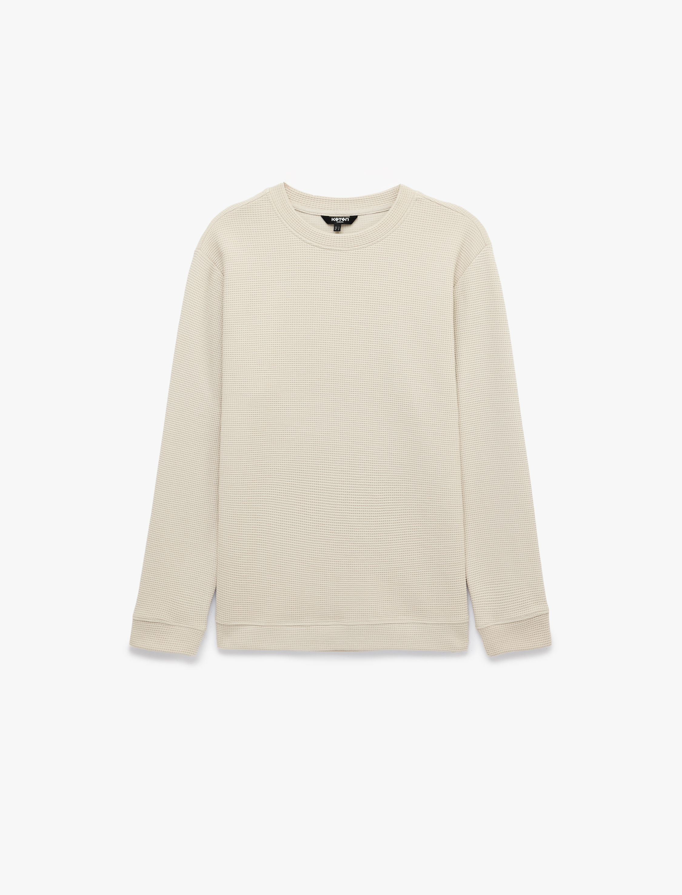   Pamuklu Uzun Kollu Dokulu Basic Bisiklet Yaka Sweatshirt