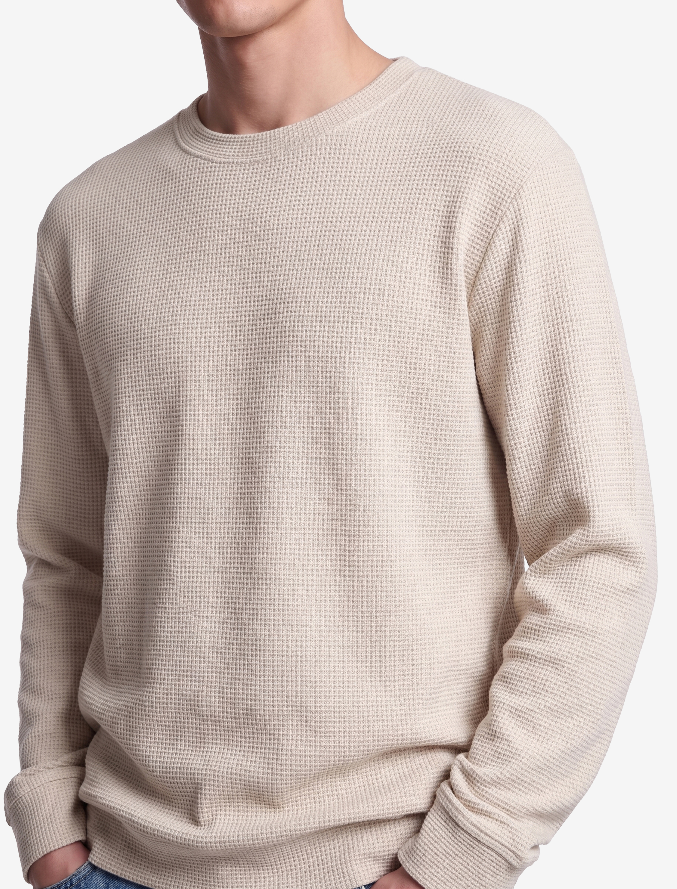   Pamuklu Uzun Kollu Dokulu Basic Bisiklet Yaka Sweatshirt