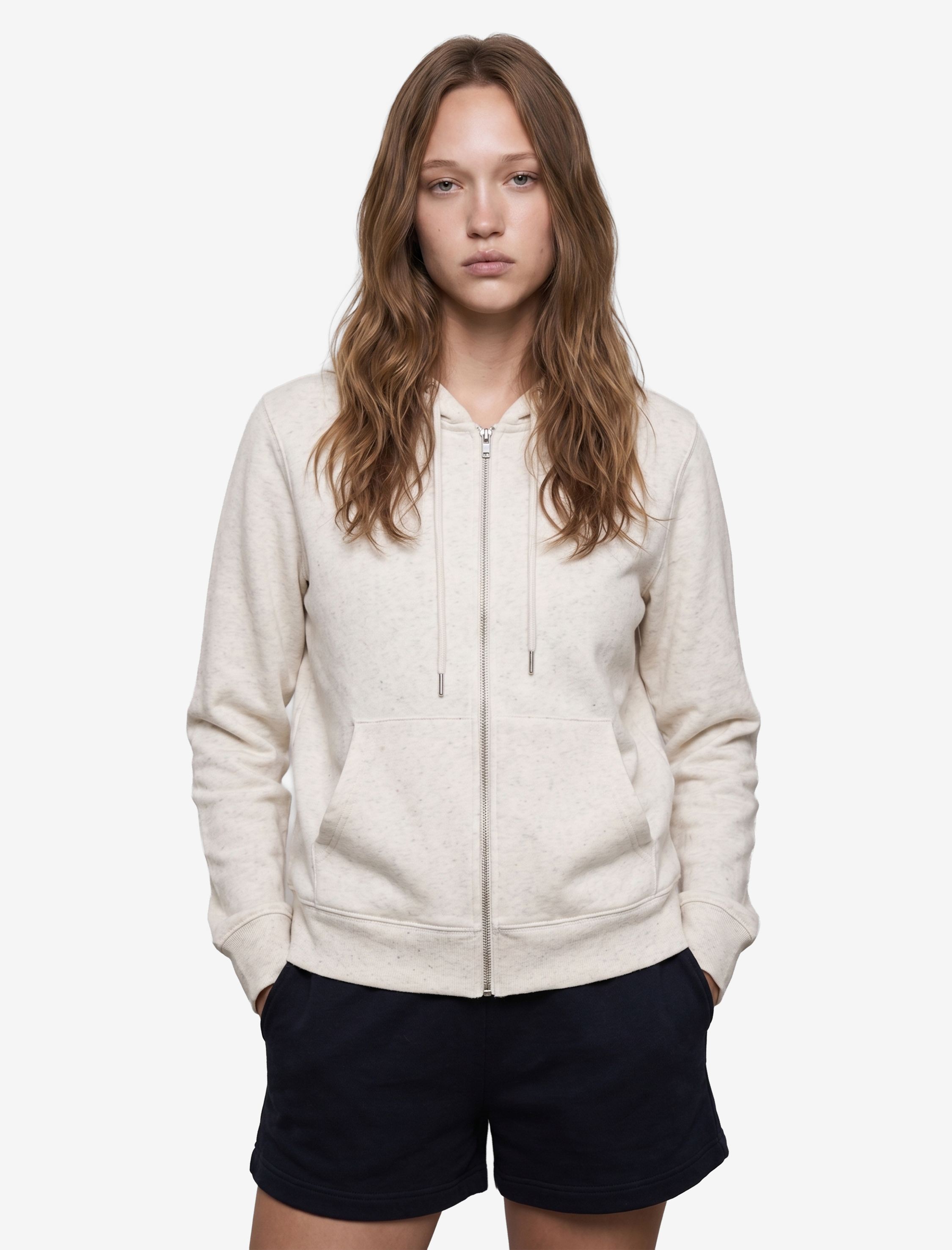   Şardonlu Kanguru Cepli Arkası Baskılı Cepli Simli Kapüşonlu Fermuarlı Crop Sweatshirt